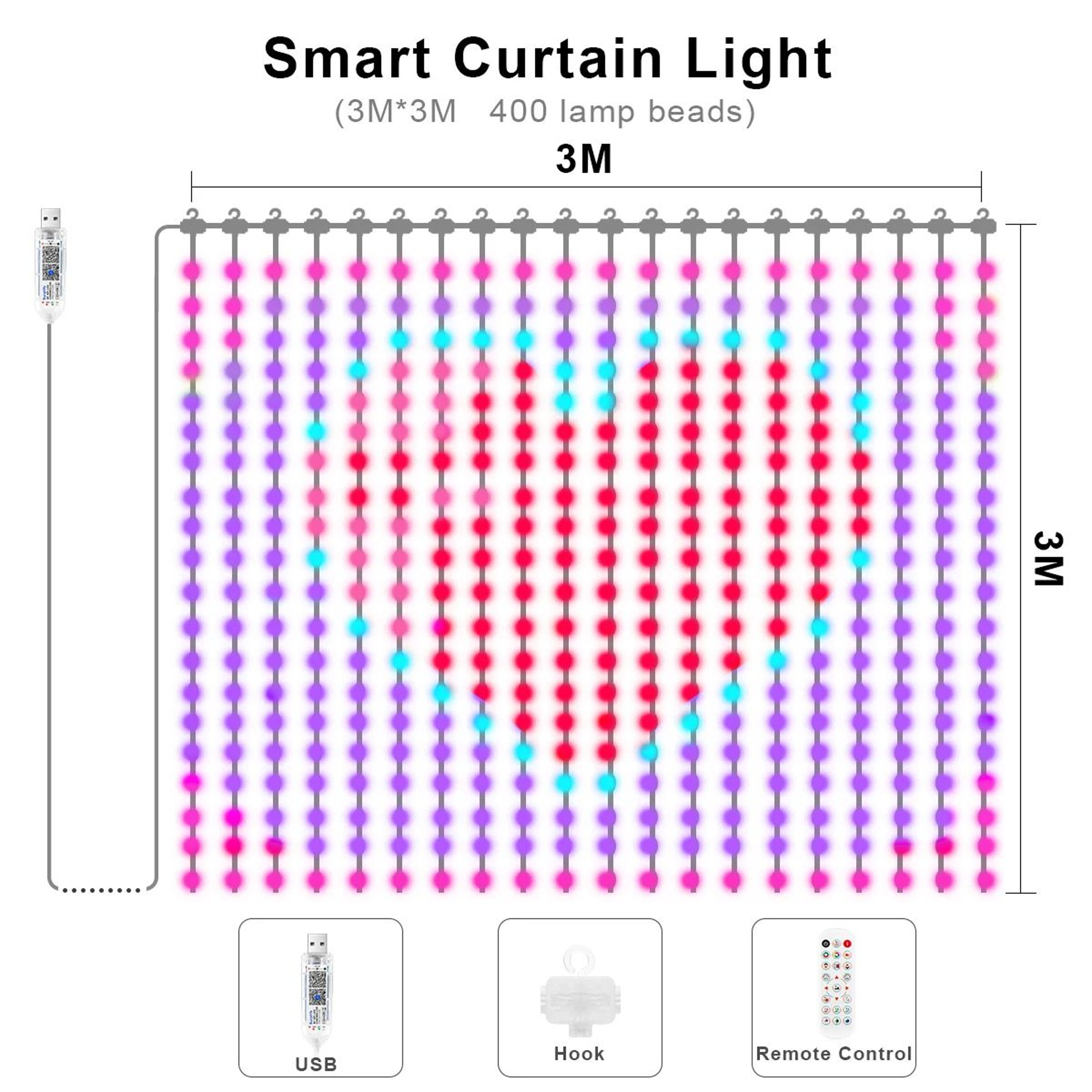 RGB LED Curtain Lights With IR Remote 7