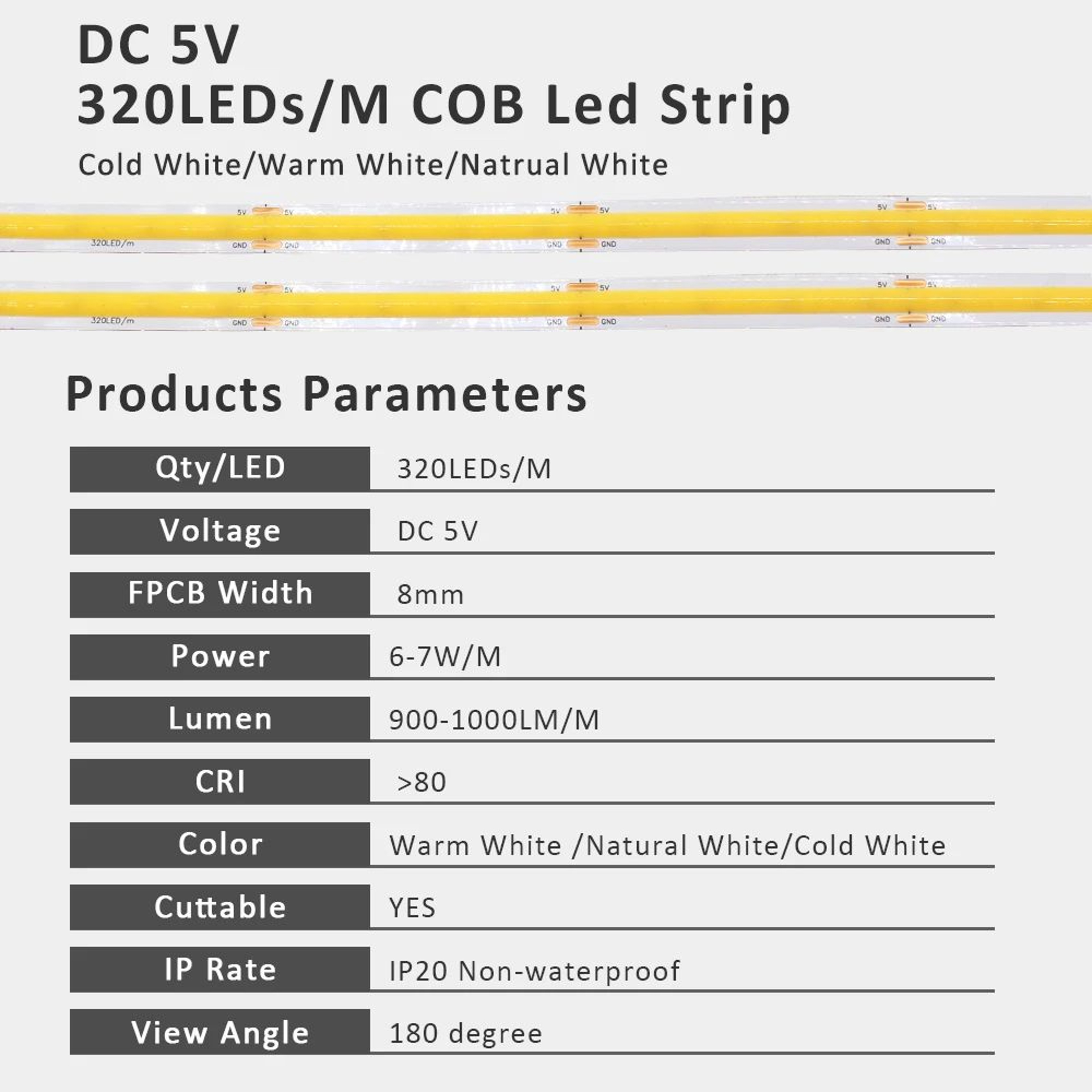 Dimmable USB COB Light Strip 1