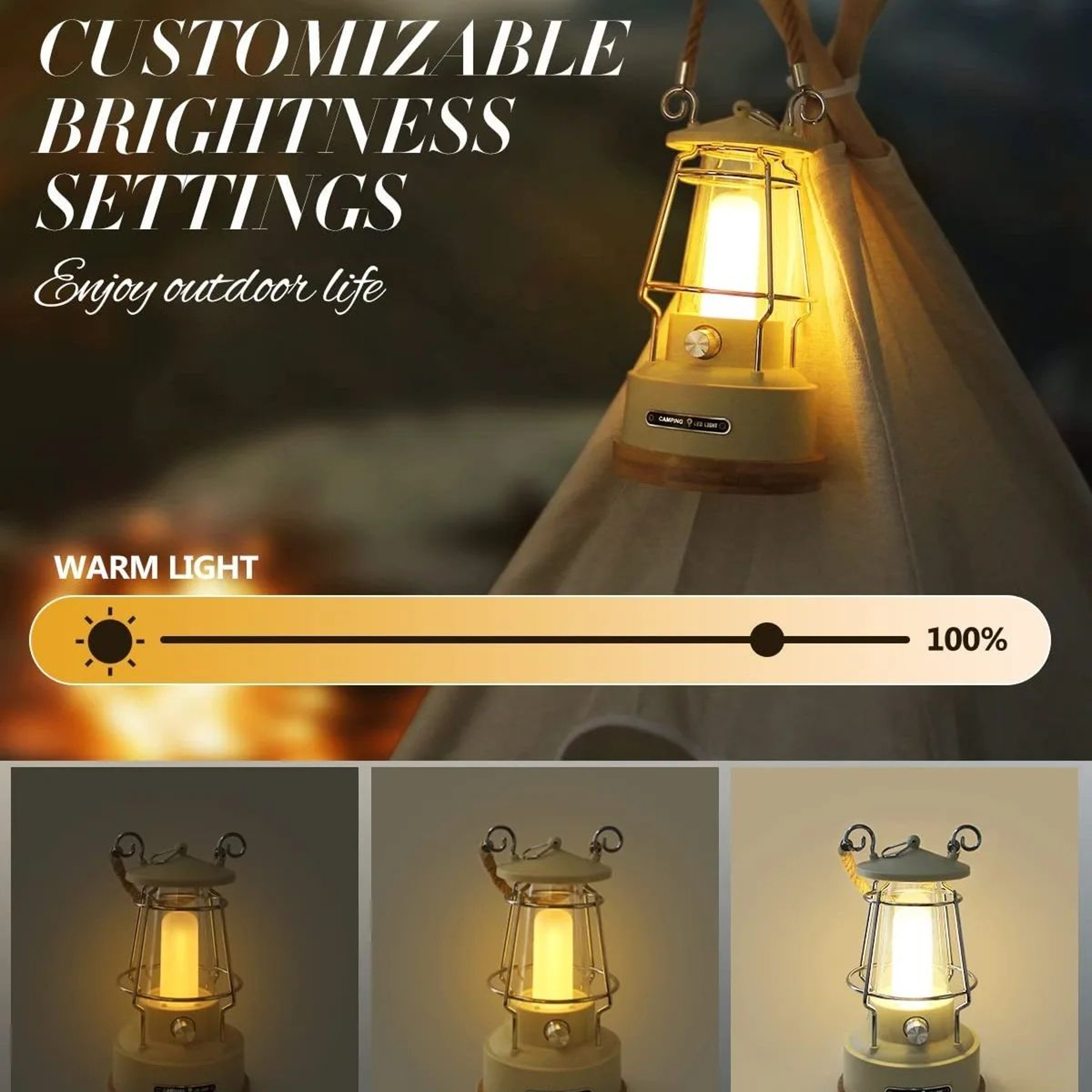 VoyageGlow Rechargeable Dimmable Retro Camping Lantern 2