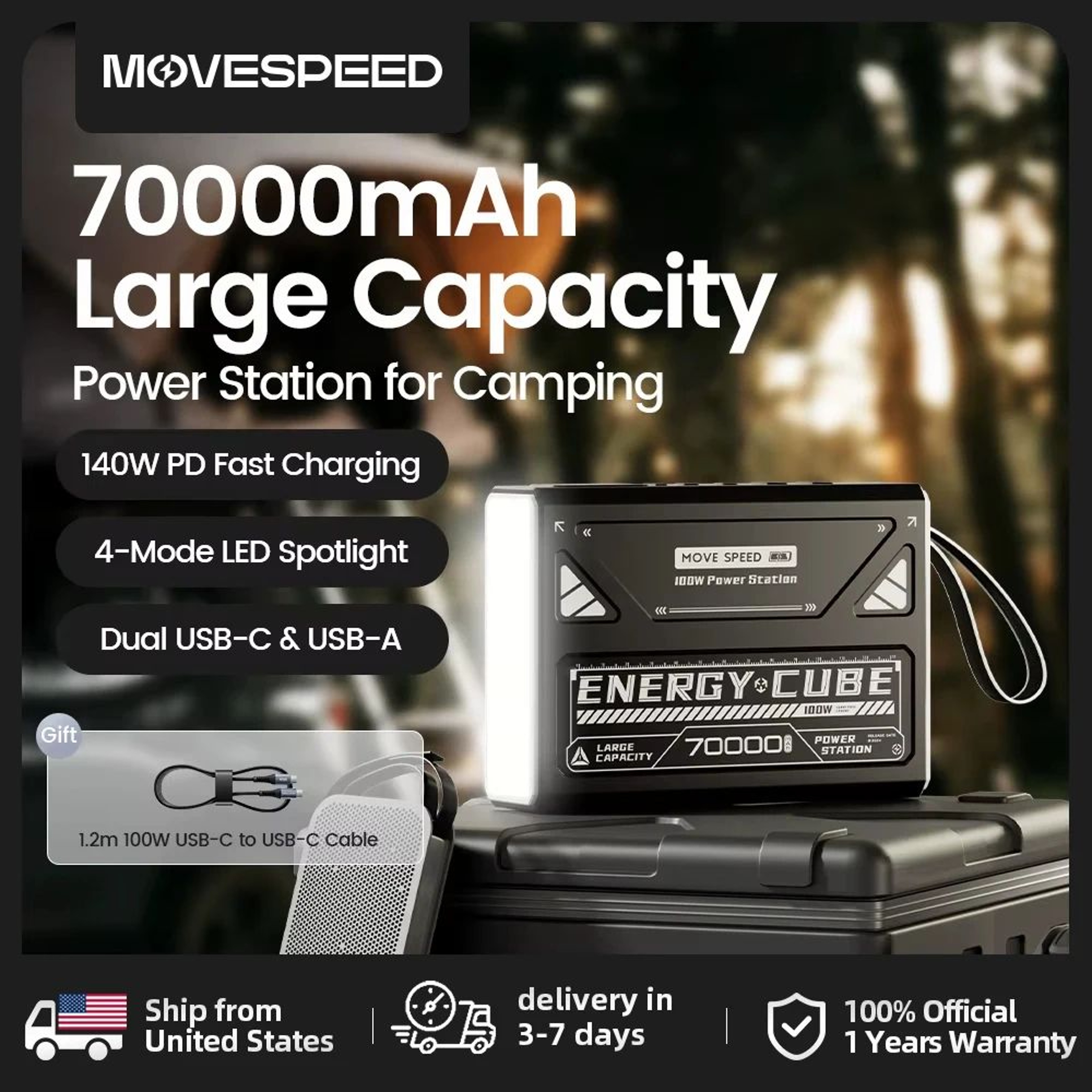 MOVESPEED 70000mAh High Capacity Camping Lantern 0