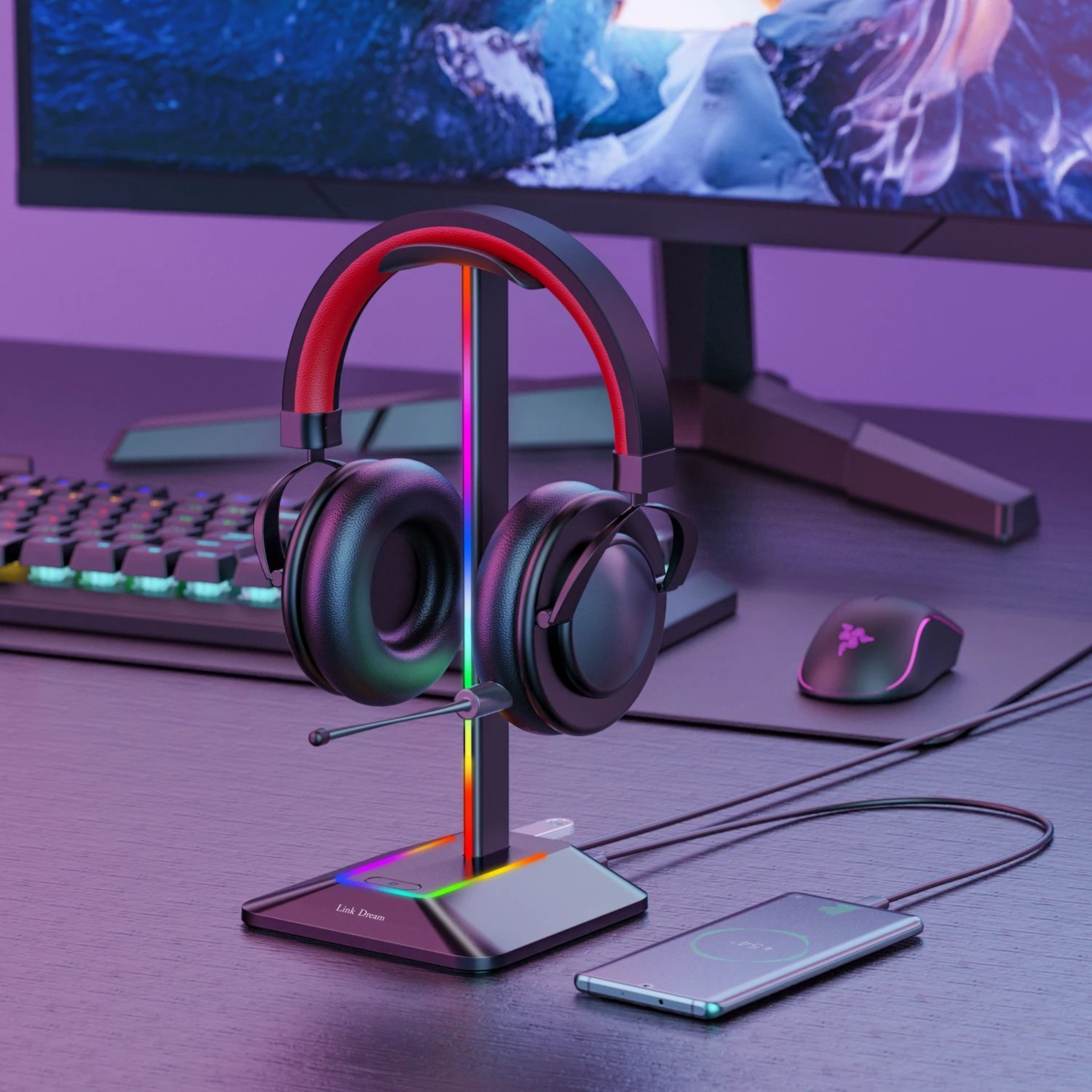 RGB Gaming Headset Stand With USB Ports 1