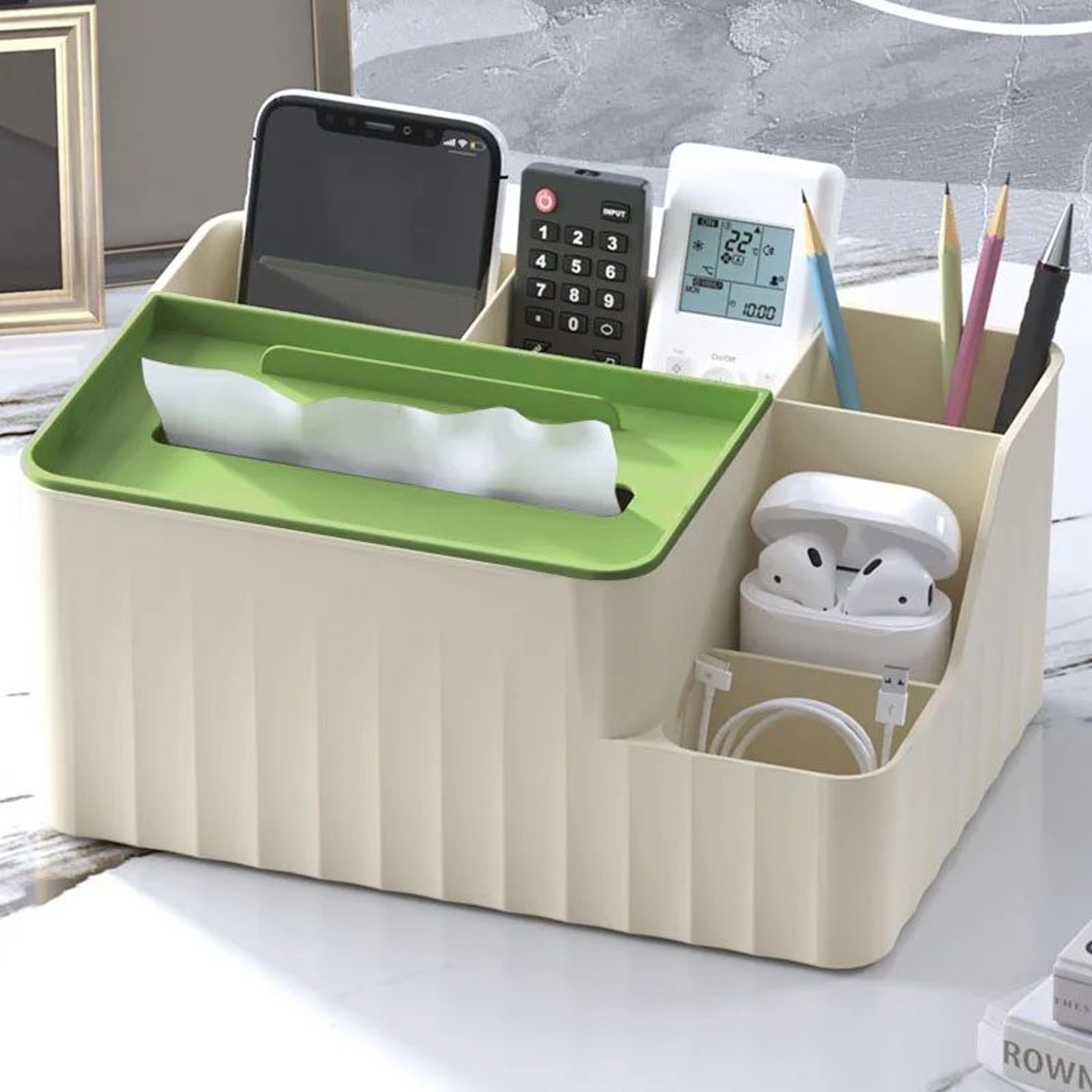 6 Section Tissue Box Desk Organizer 6