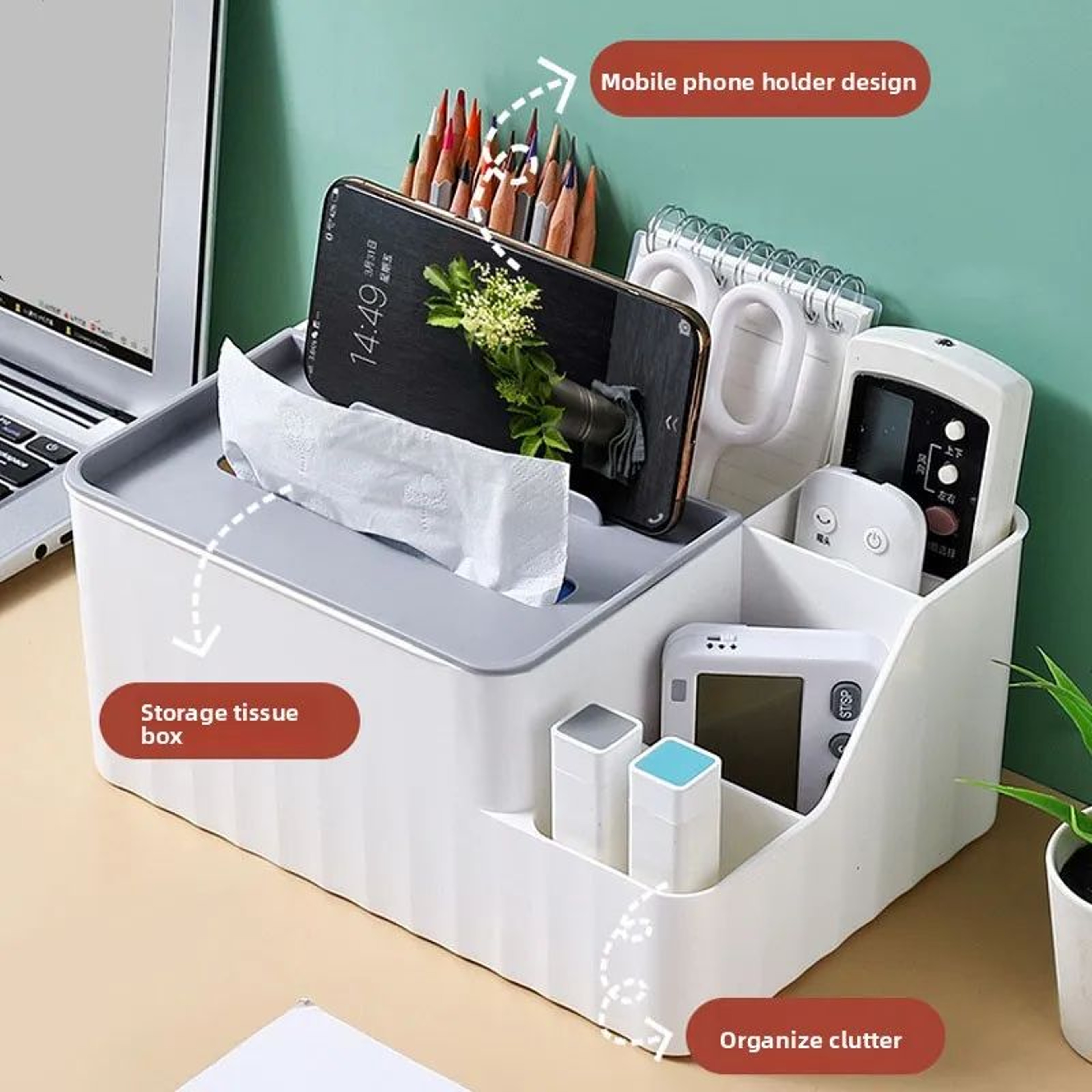 6 Section Tissue Box Desk Organizer 4