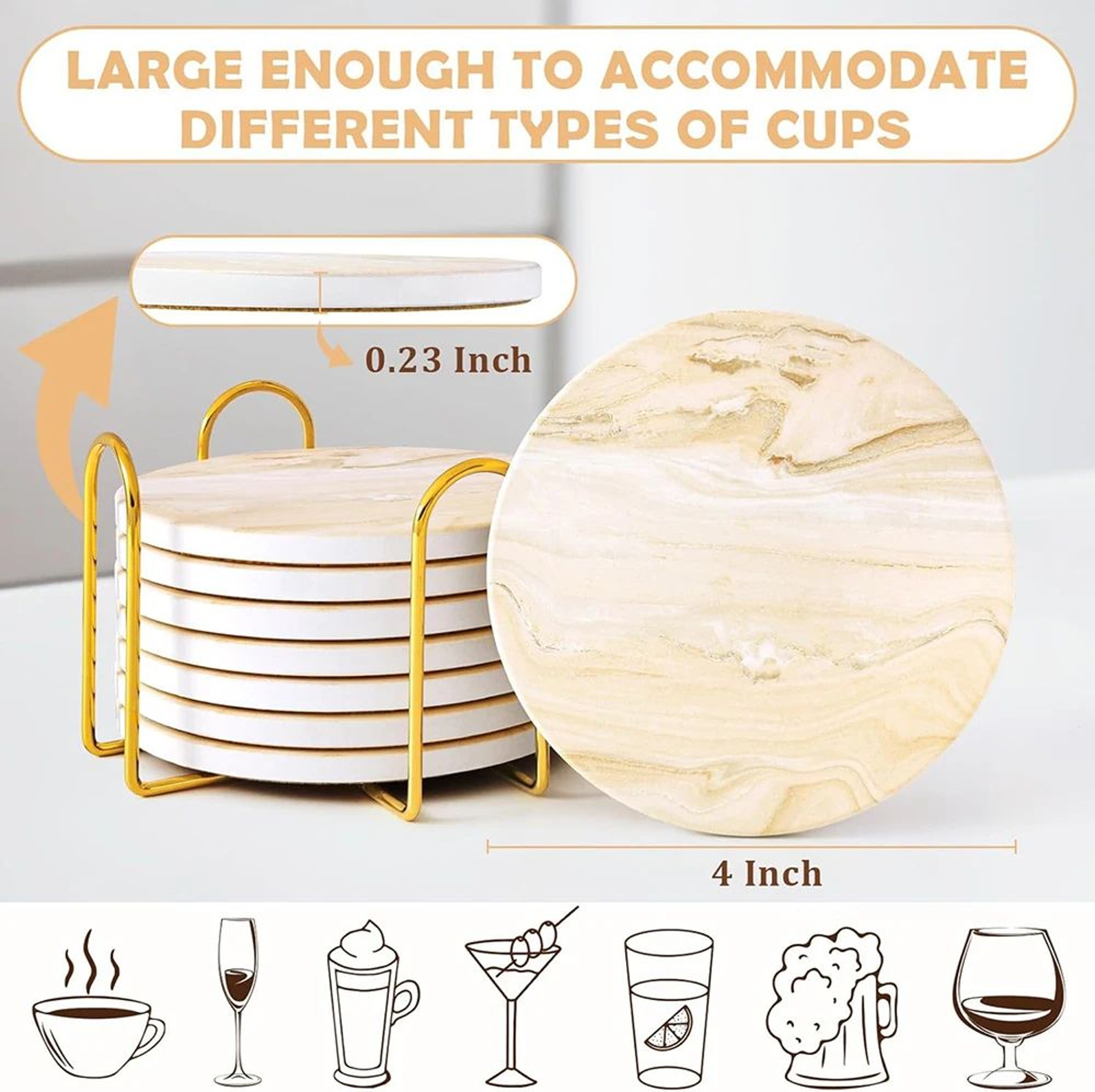 6 Piece Marble Ceramic Coaster Set 4