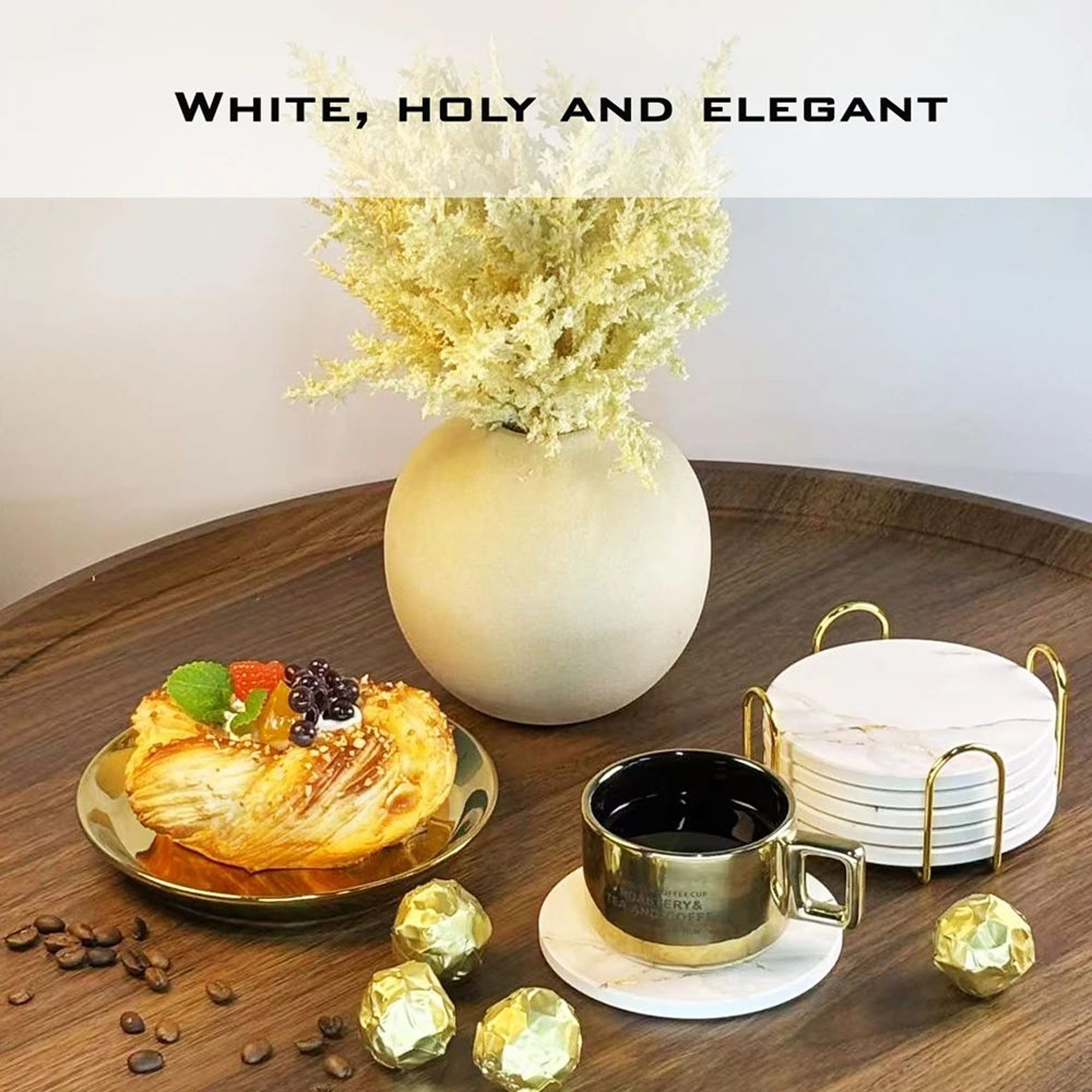 6 Piece Marble Ceramic Coaster Set 3