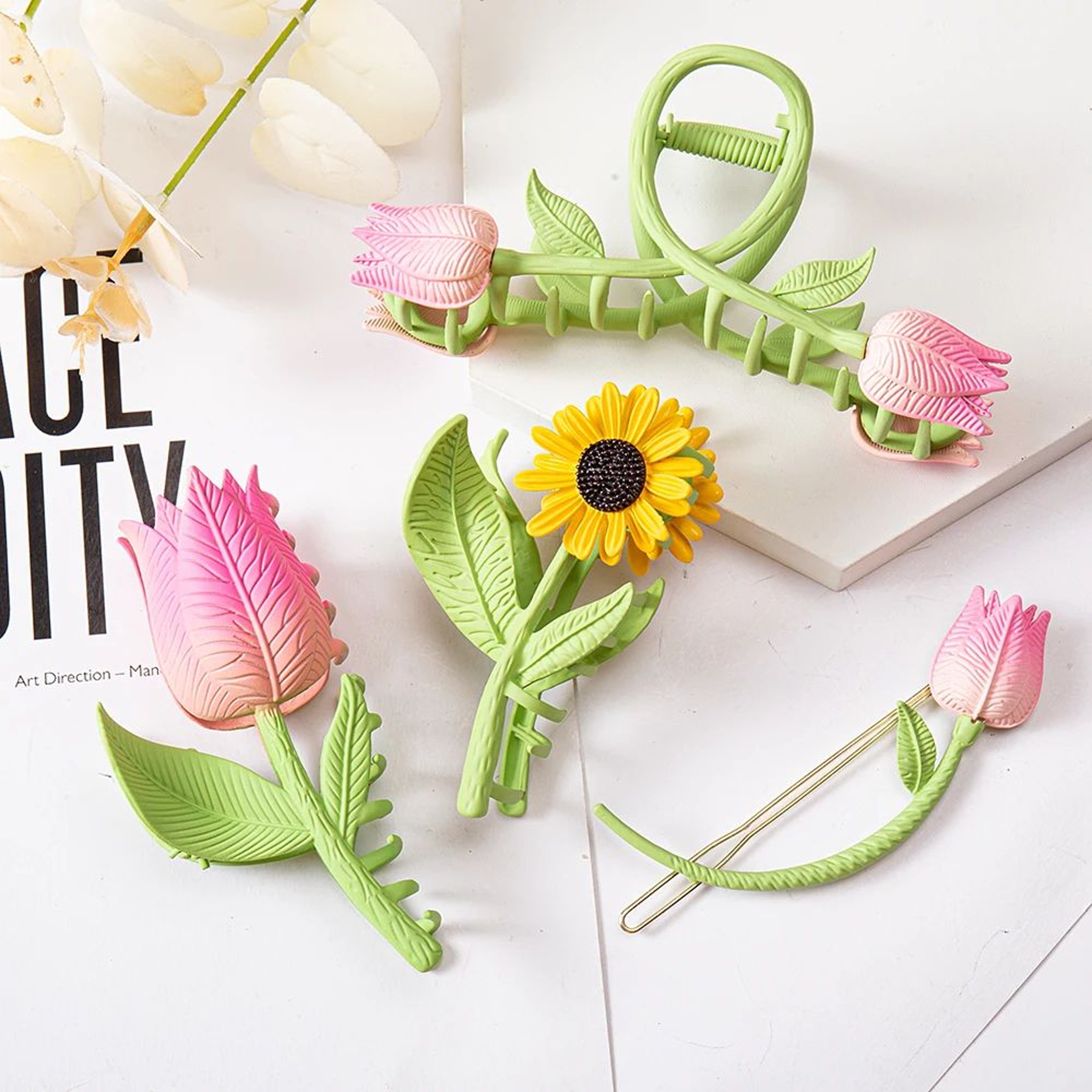 Metal Tulip Flower Hair Claw Clip 3