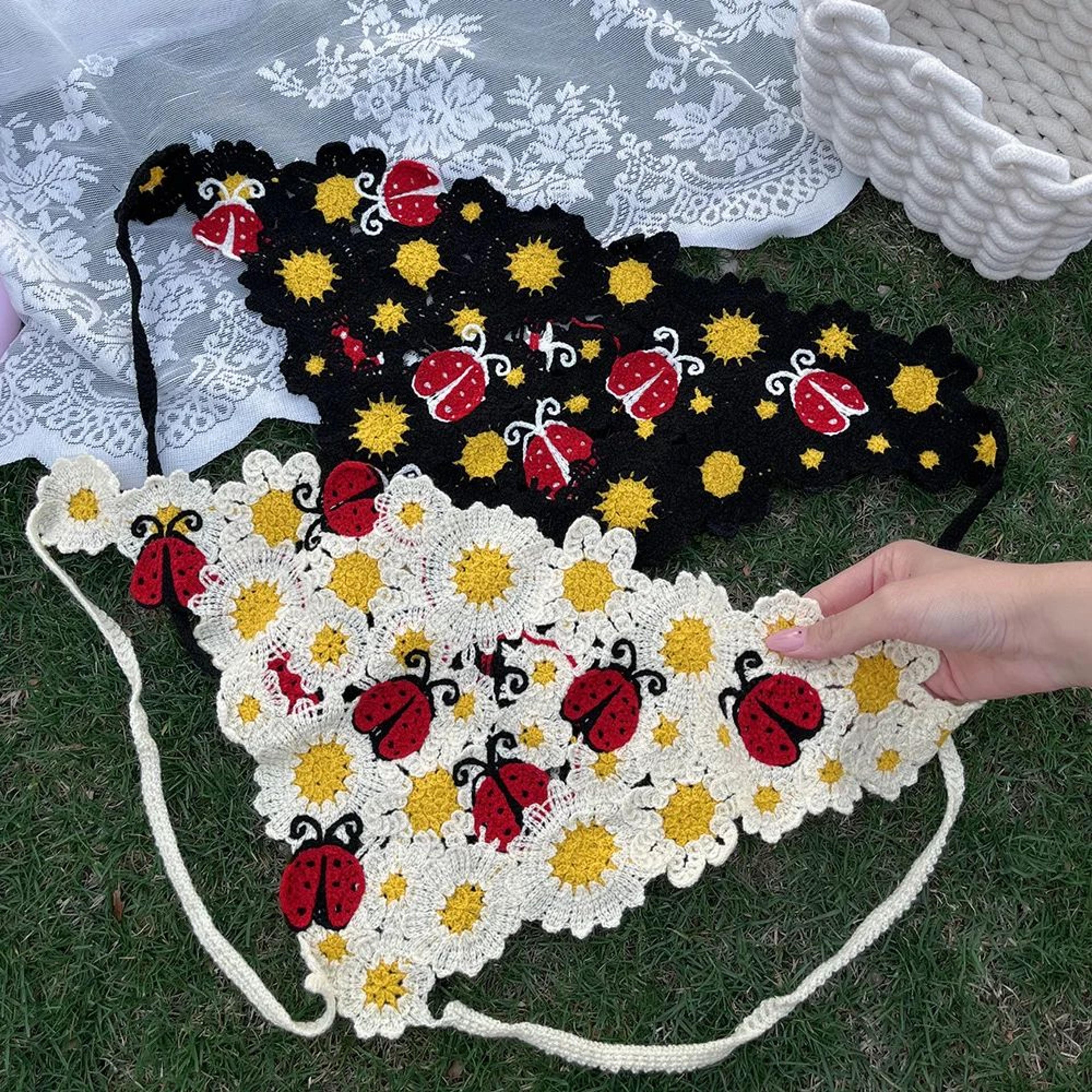 Crochet Flower Triangle Hair Scarf 4