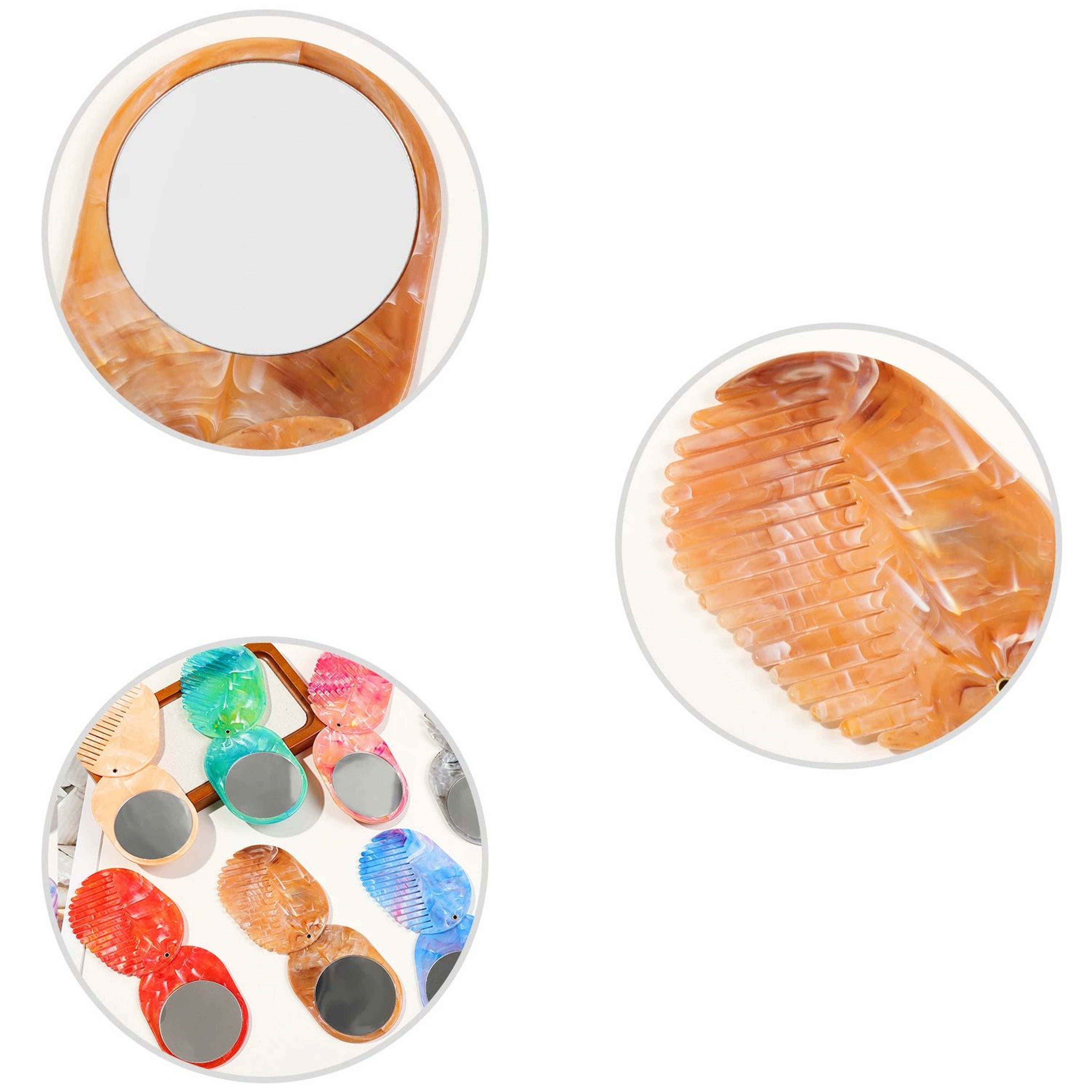 Foldable Marble Hair Comb With Mirror 5