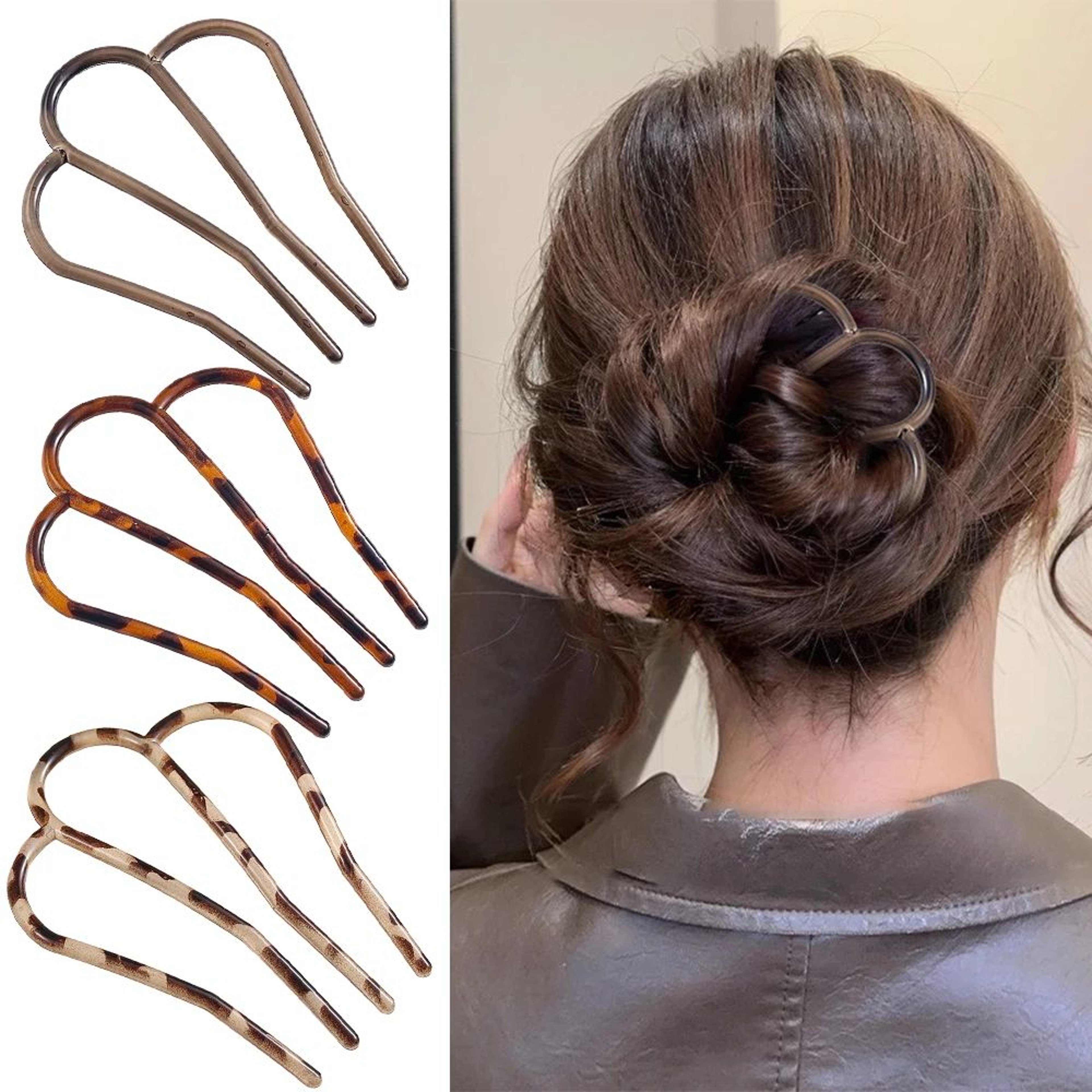 Leopard U Shape Acrylic Hair Fork 1