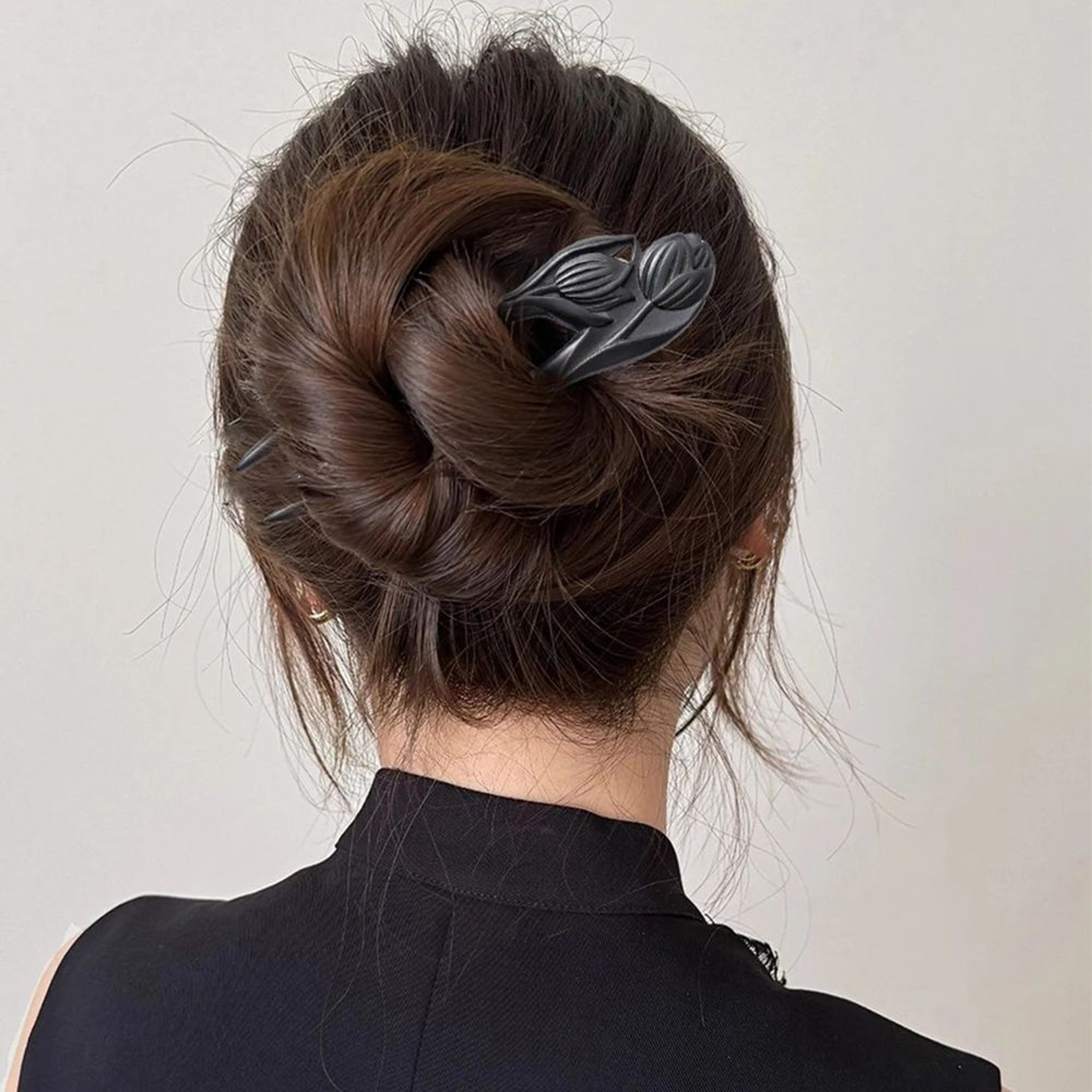 Floral U Shape Wooden Hair Fork 3