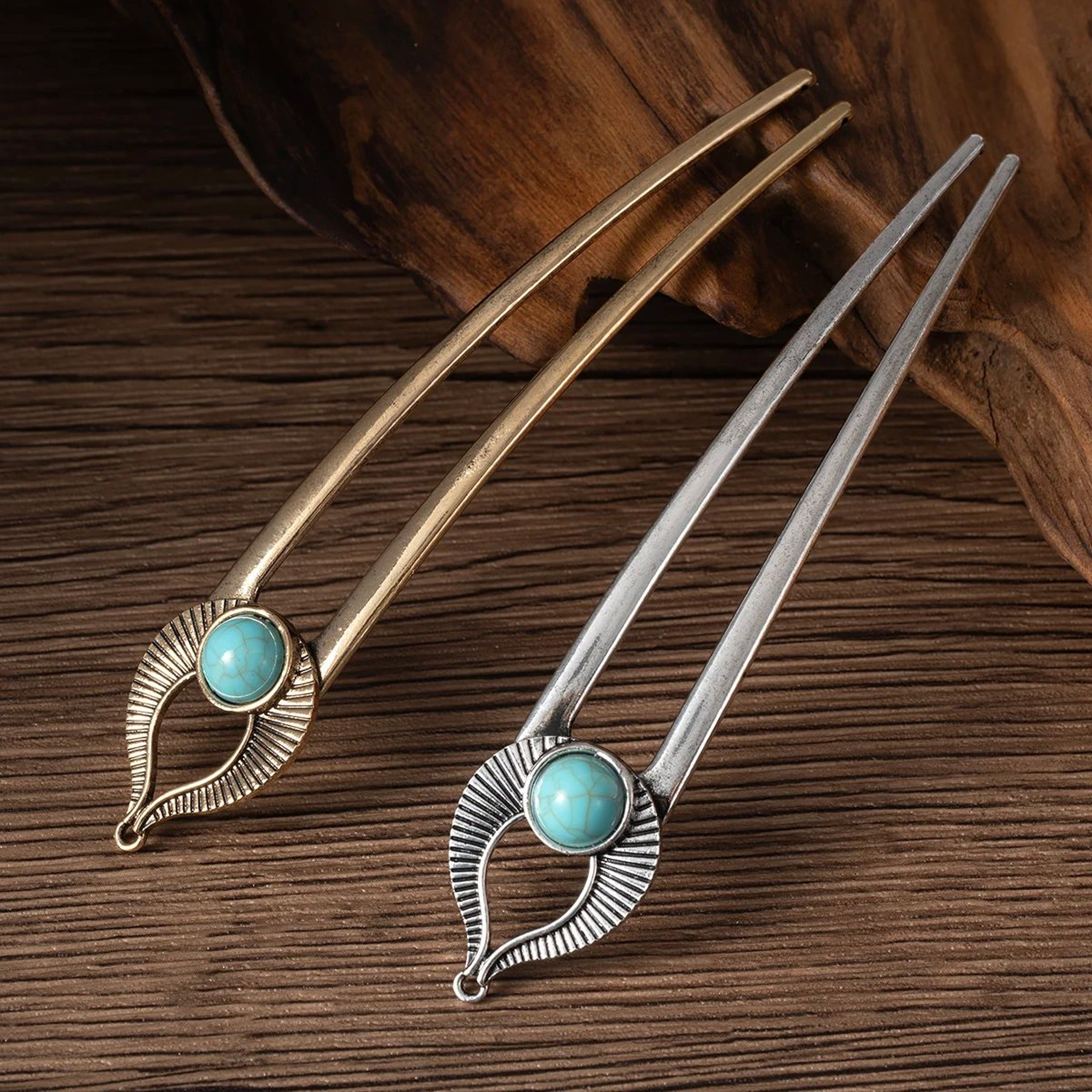 Turquoise Enamel U Shape Hair Fork 8