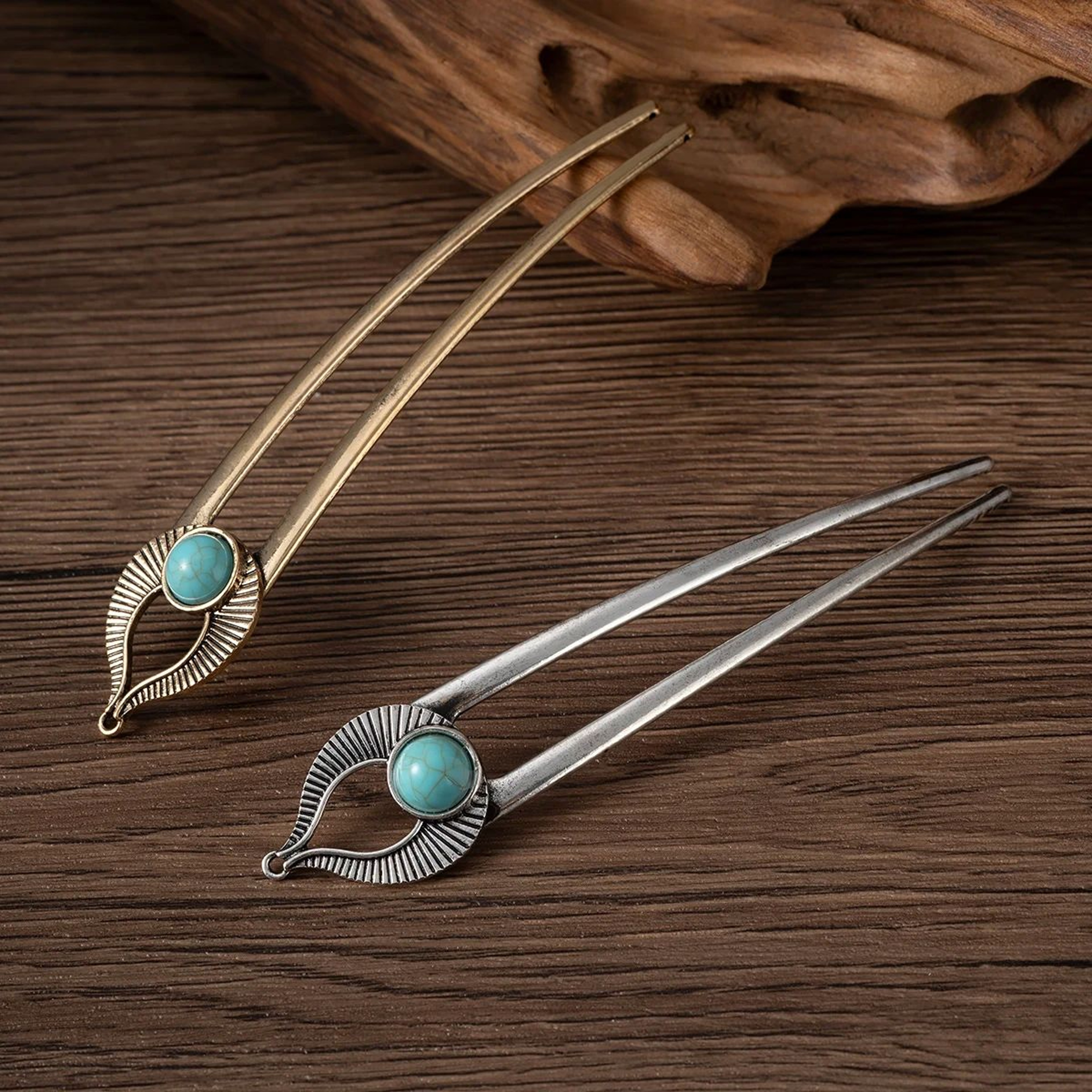 Turquoise Enamel U Shape Hair Fork 3