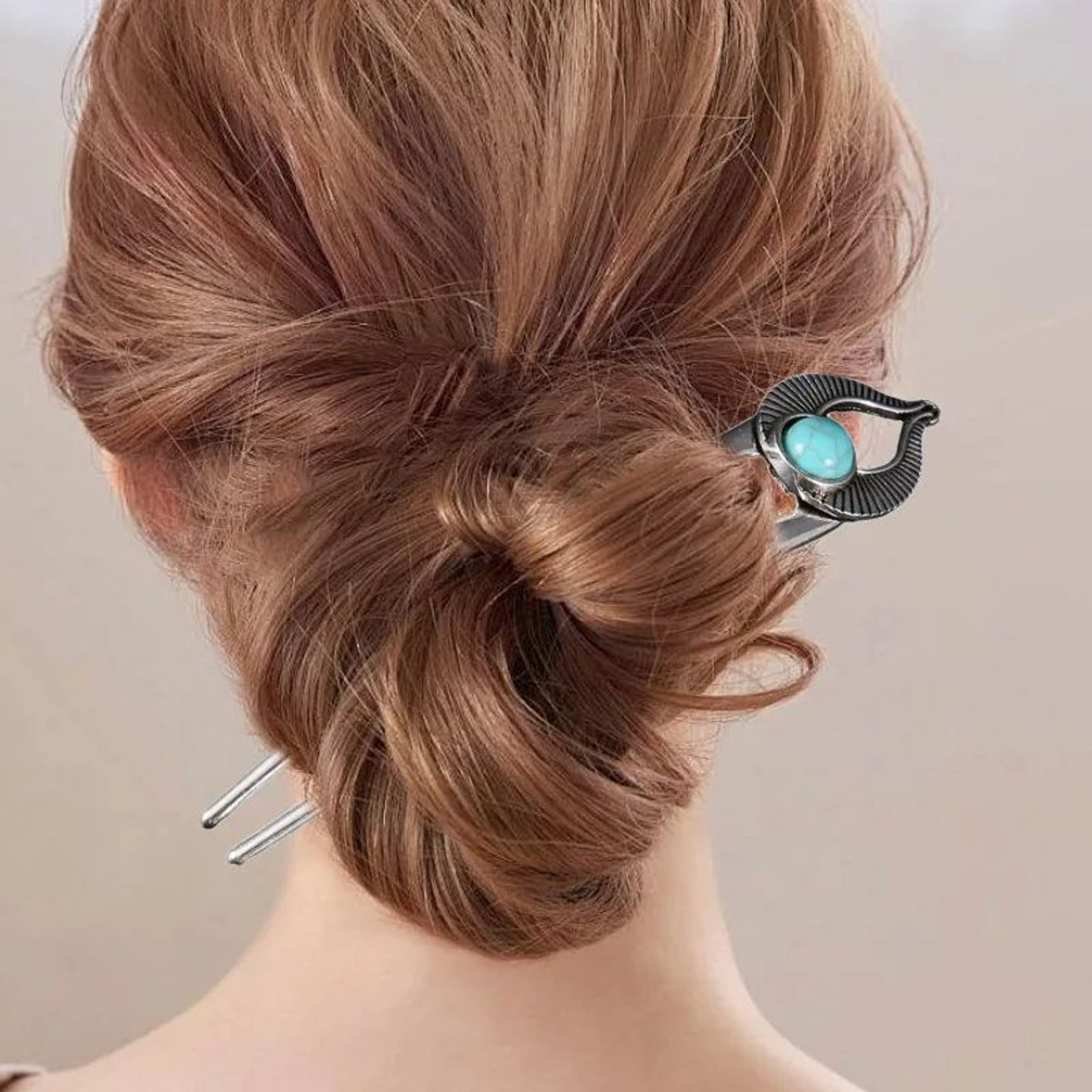 Turquoise Enamel U Shape Hair Fork 1