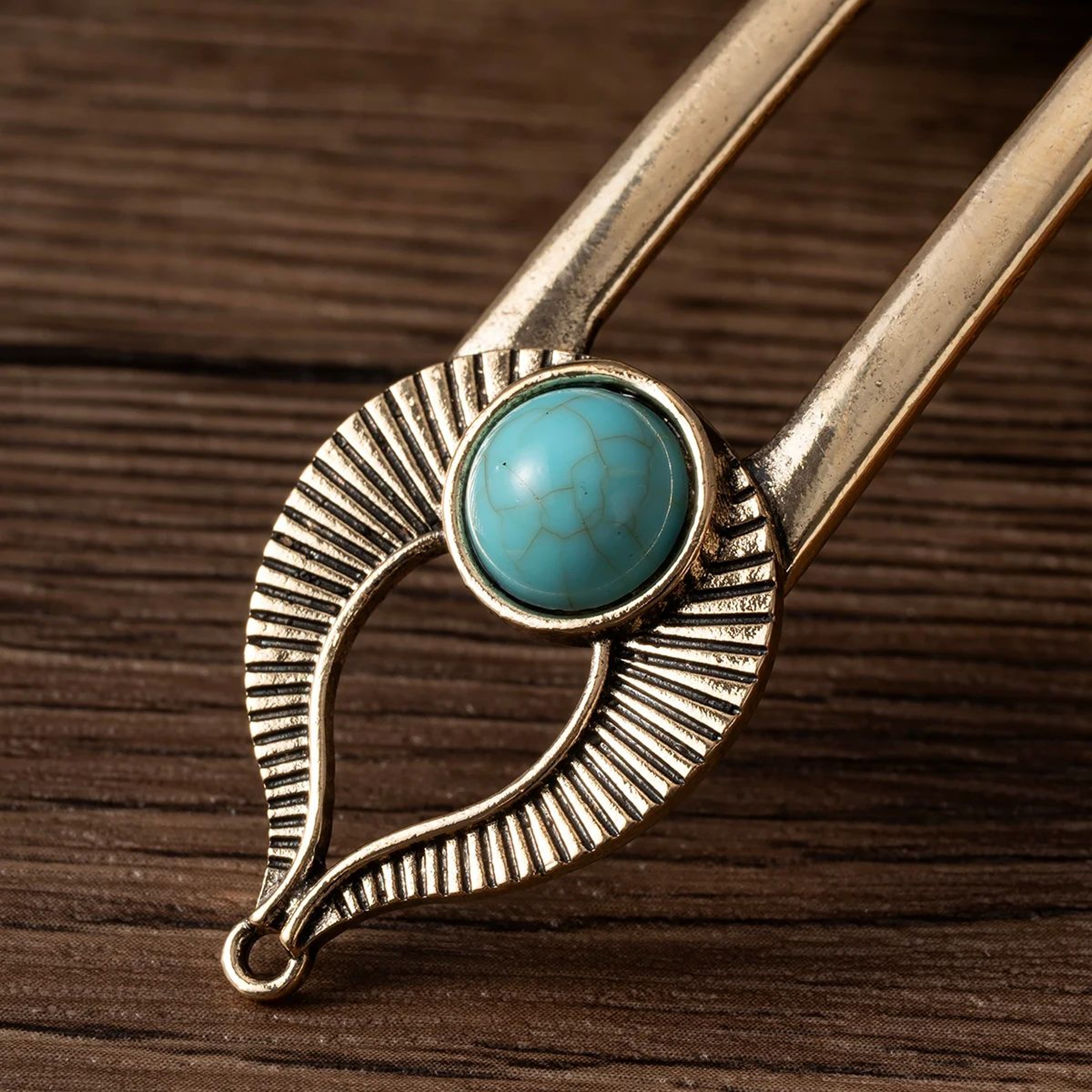 Turquoise Enamel U Shape Hair Fork 5