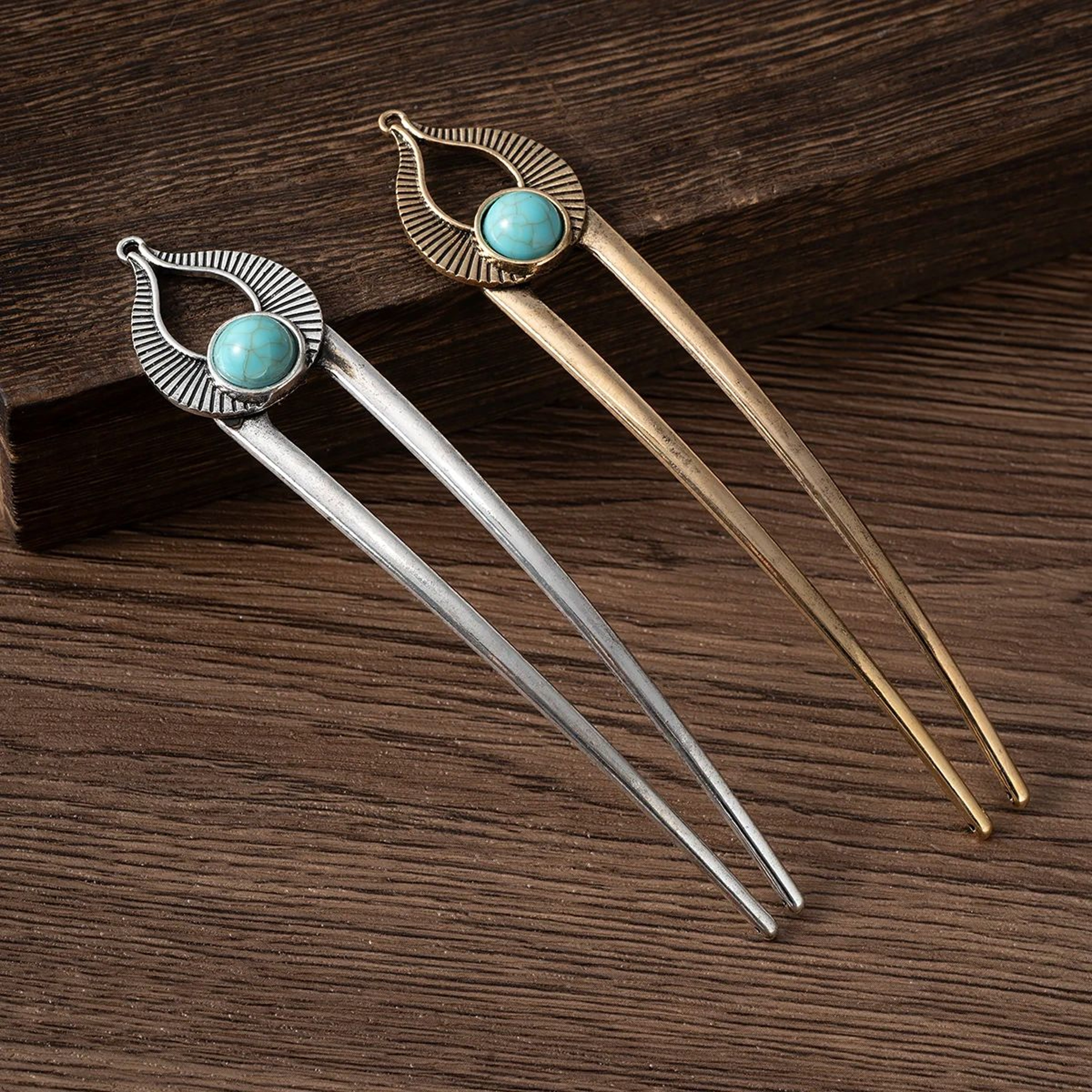 Turquoise Enamel U Shape Hair Fork 4