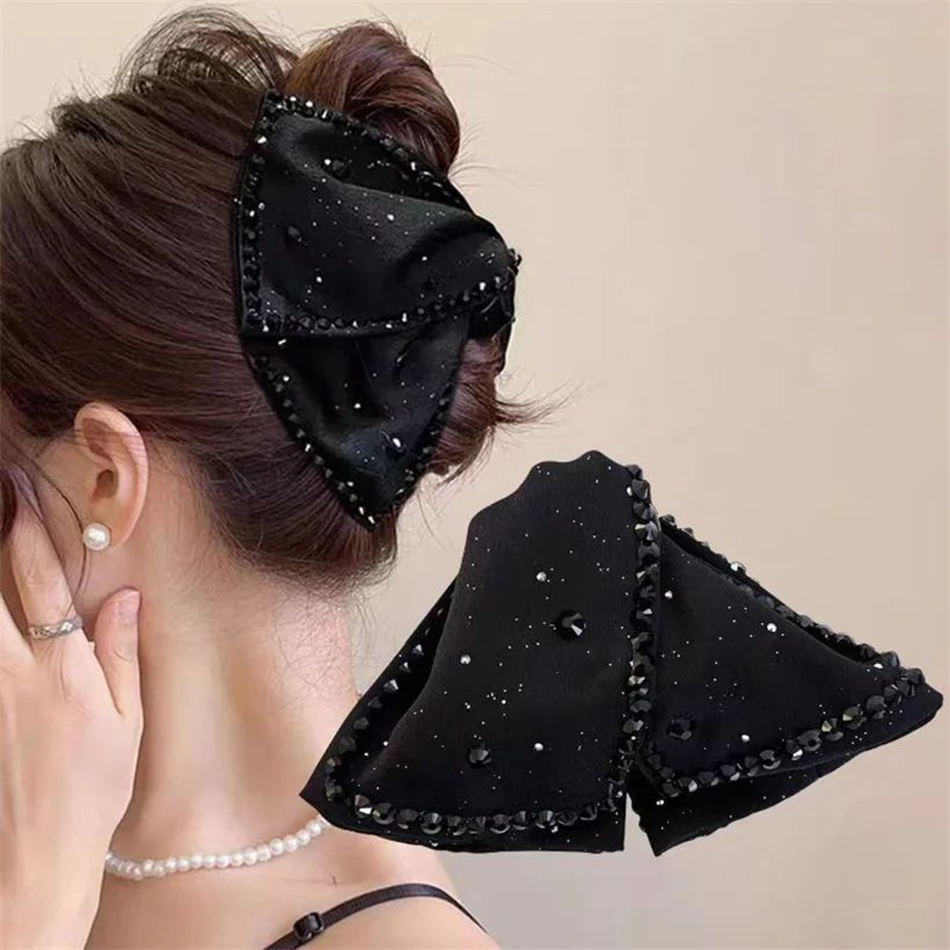 Rhinestone Pearl Bow Hair Claw 10