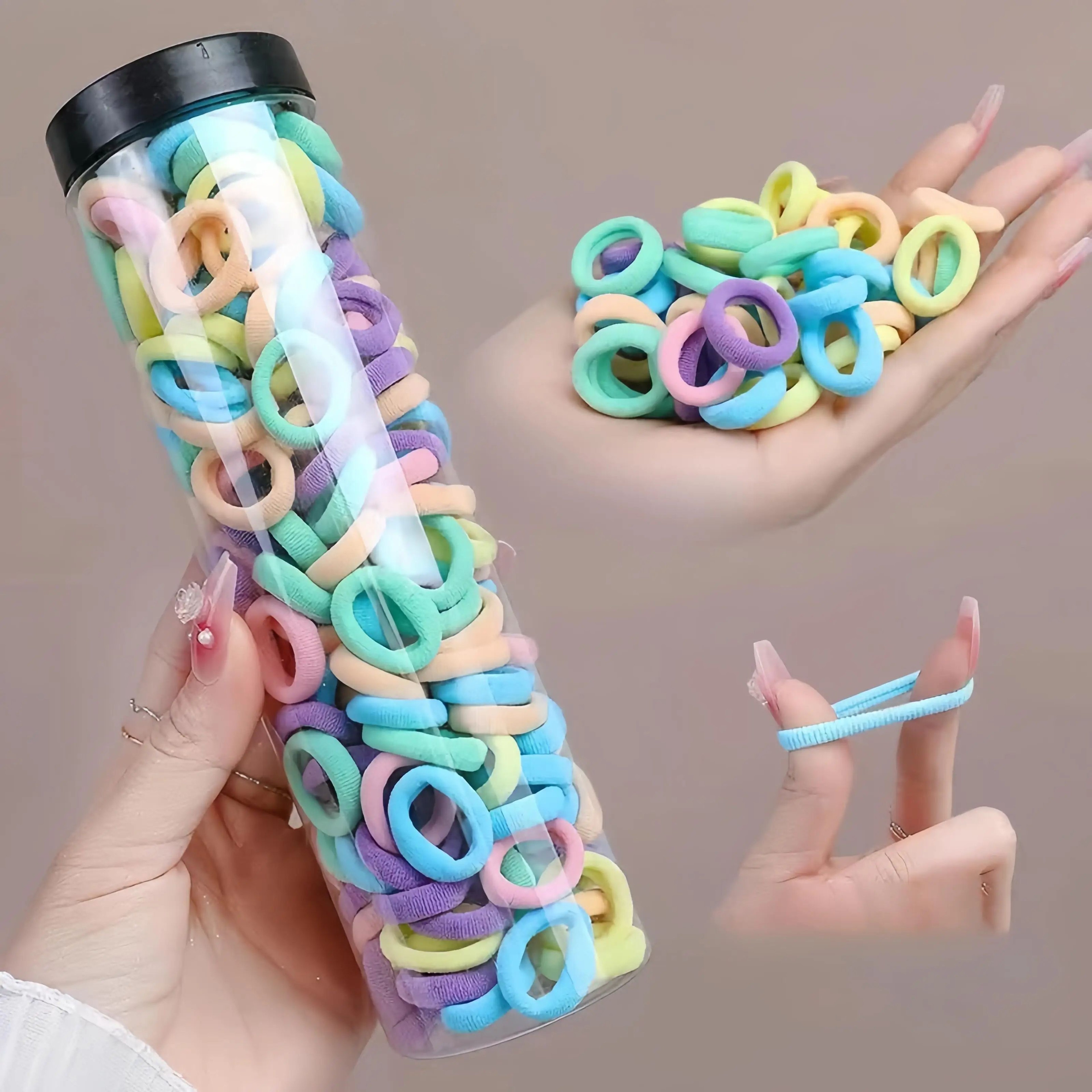 100 Piece Colorful Nylon Hair Tie Set 8