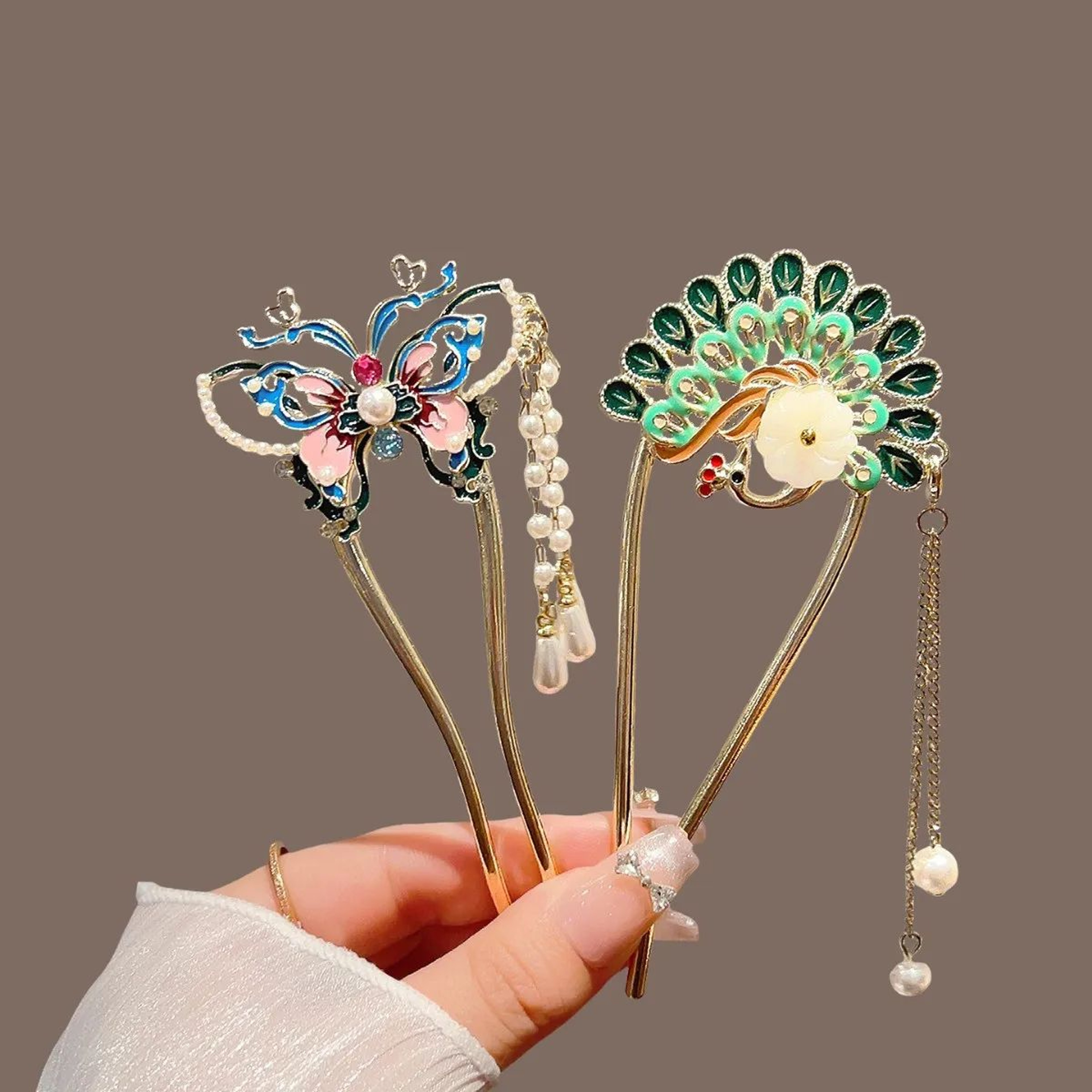 Pearl Butterfly Tassel Hair Fork 1