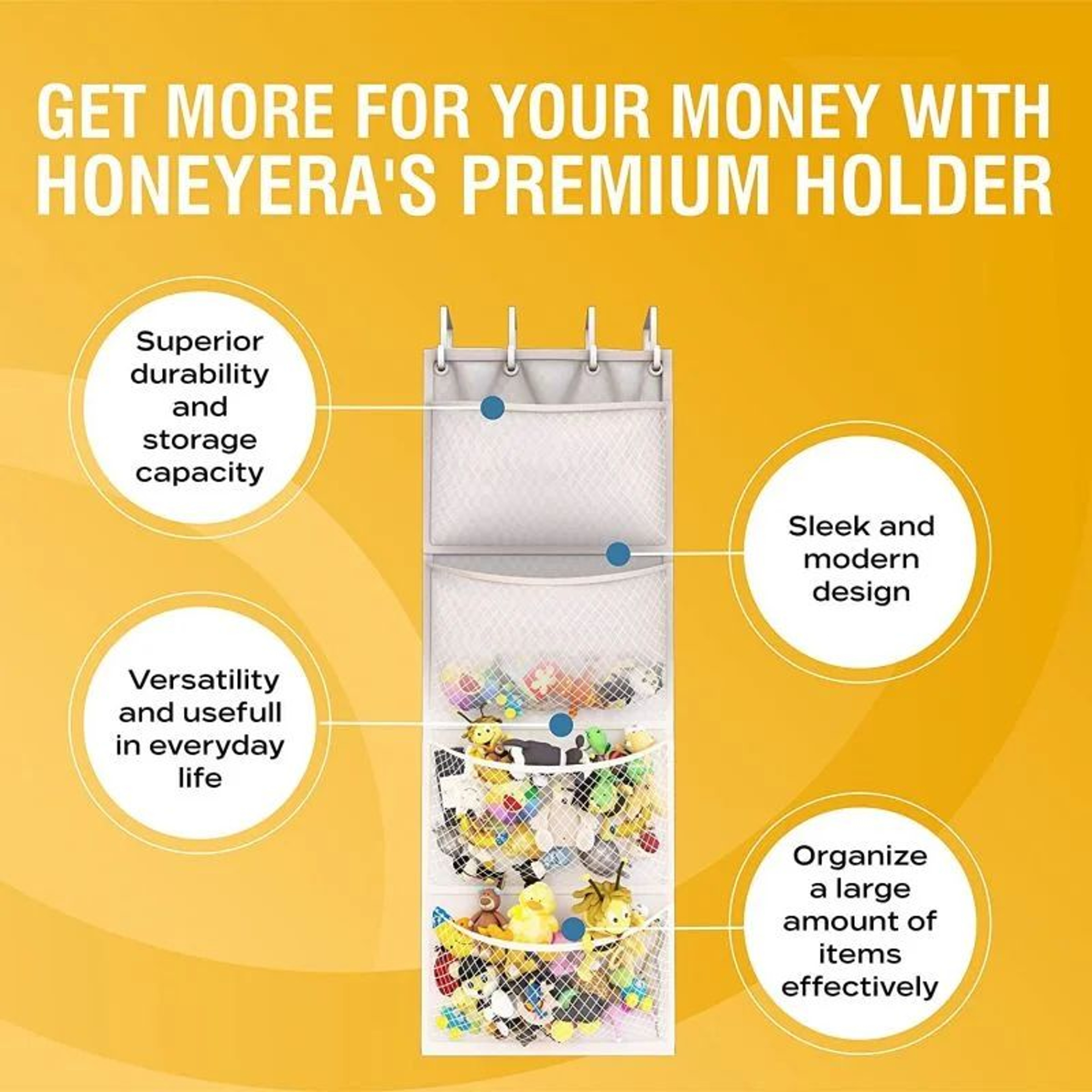 Hanging Stuffed Animal Storage Organizer With 4 Pockets 2