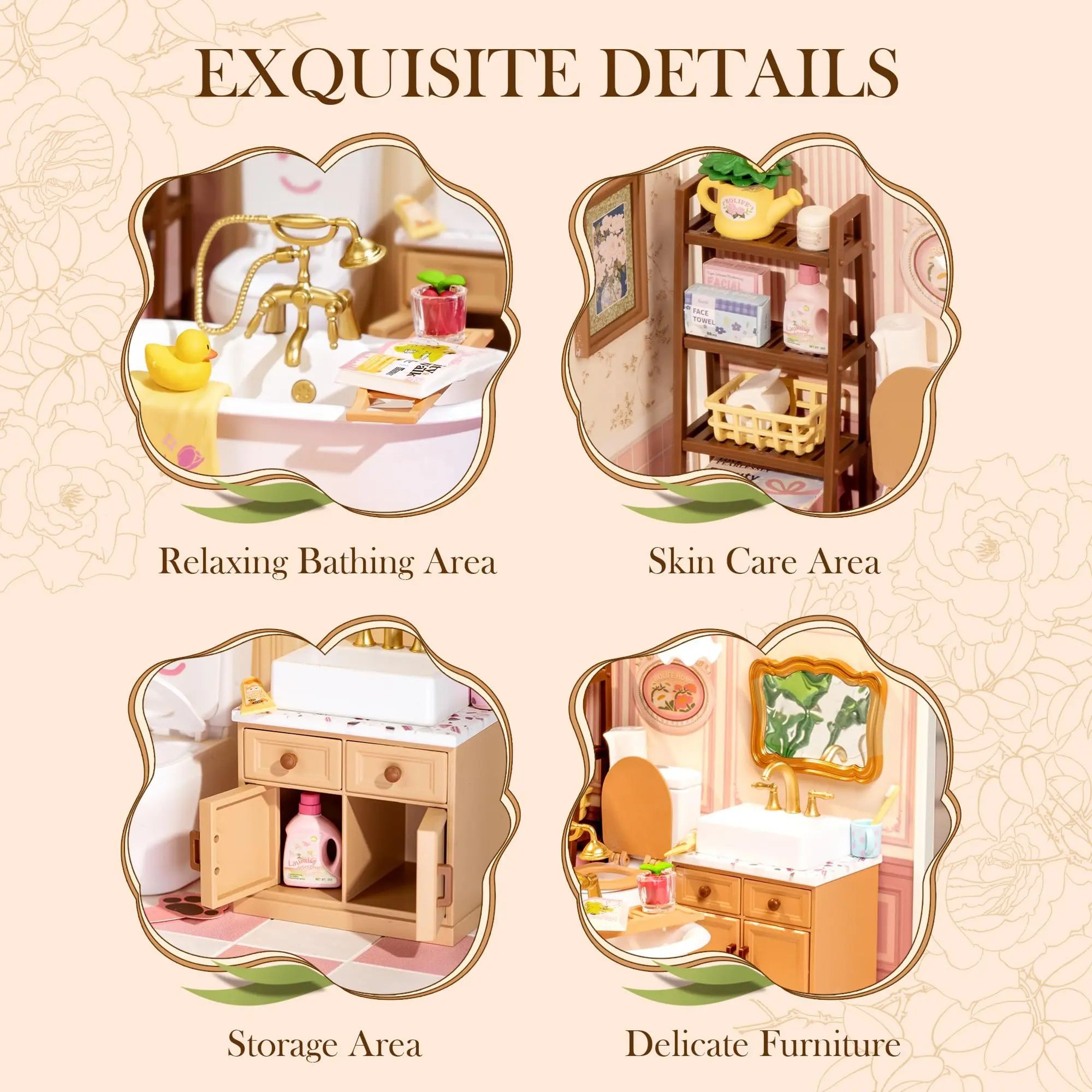 ROBOTIME Pop Bubble Bathroom DIY Miniature Dollhouse Kit 4