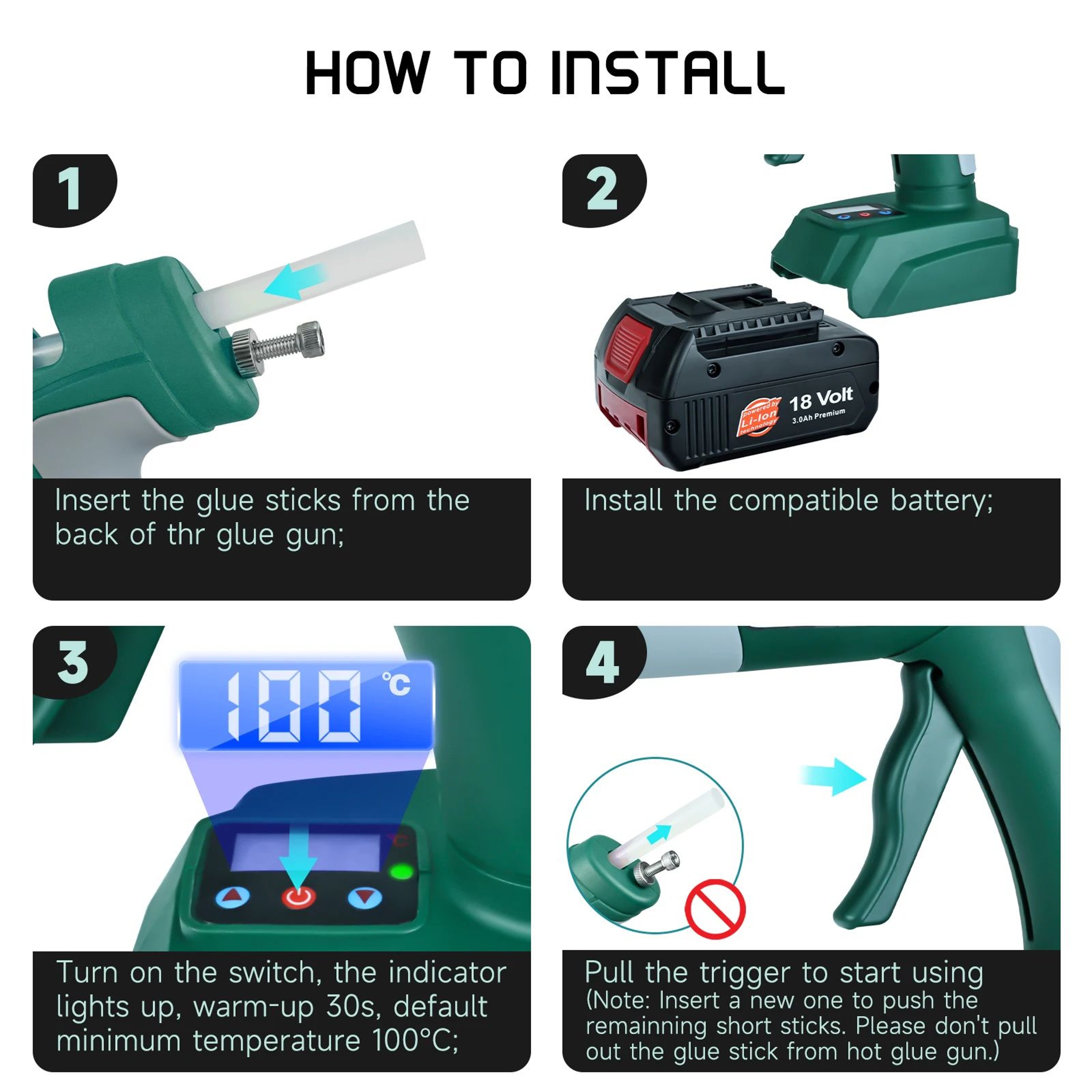 100W Cordless Hot Glue Gun With Adjustable Temperature 4