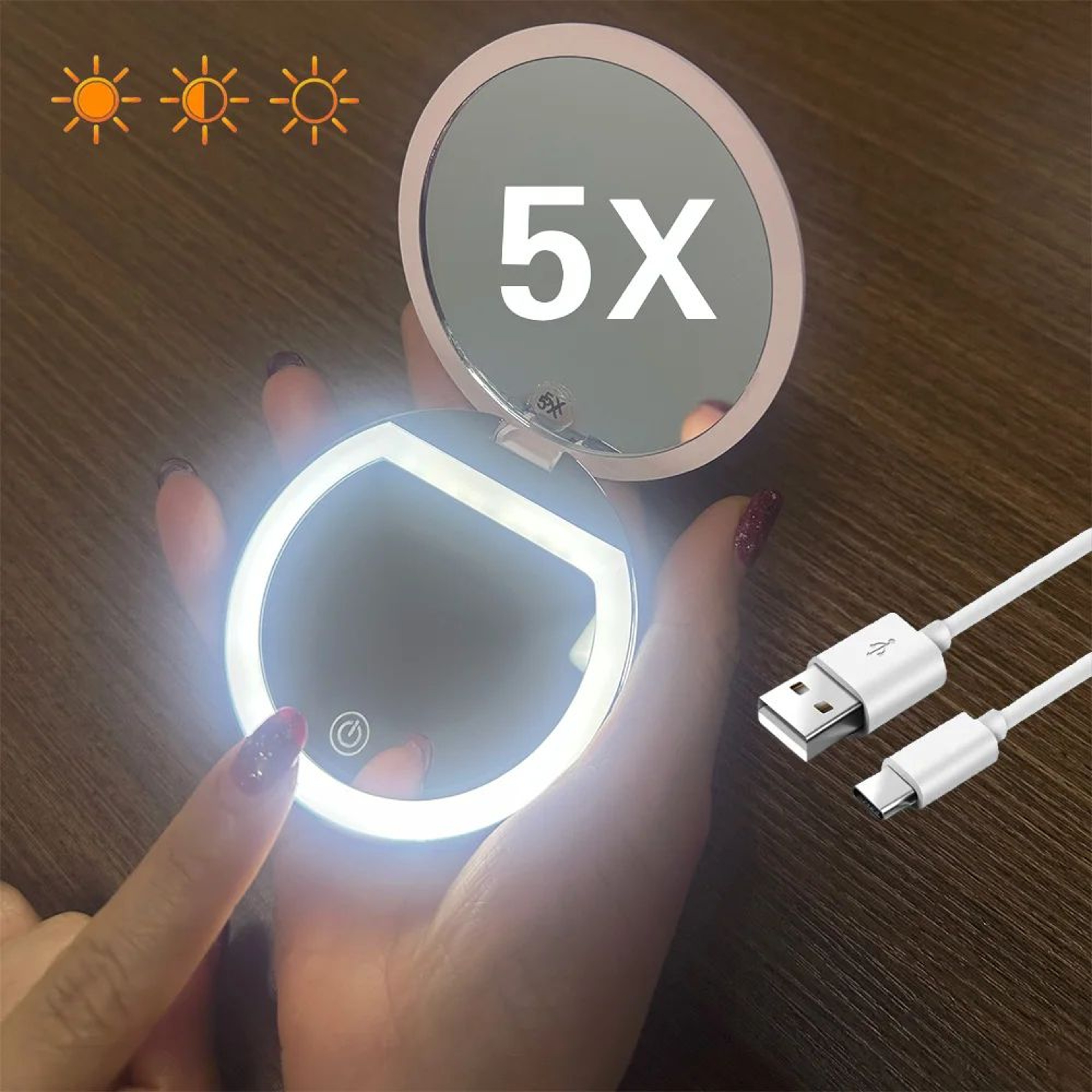 Rechargeable LED Makeup Mirror With 5X Magnification 0