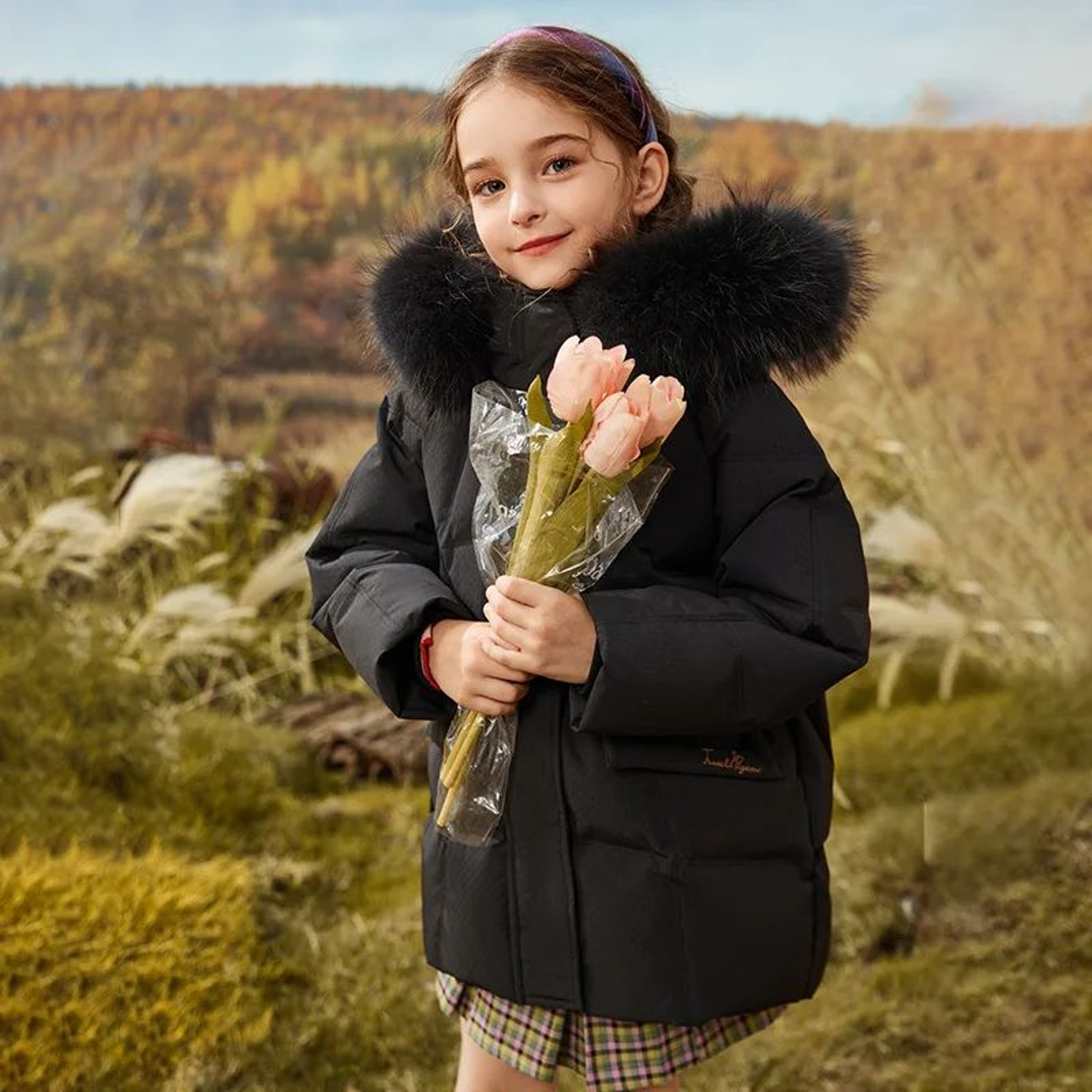 Girls Warm Duck Down Winter Jacket With Faux Fur Hood 6