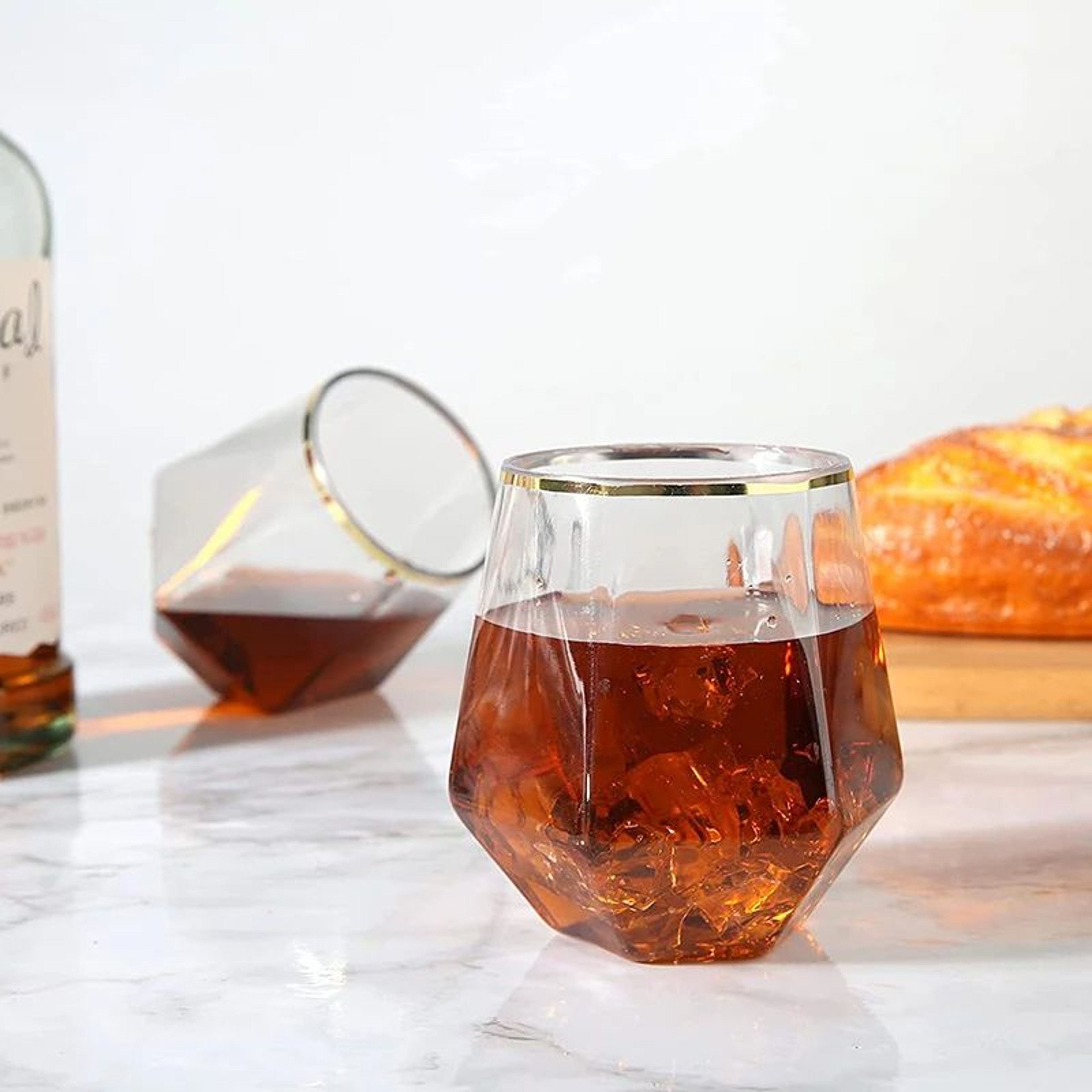 Gold Rimmed Hexagonal Whiskey Glass 0
