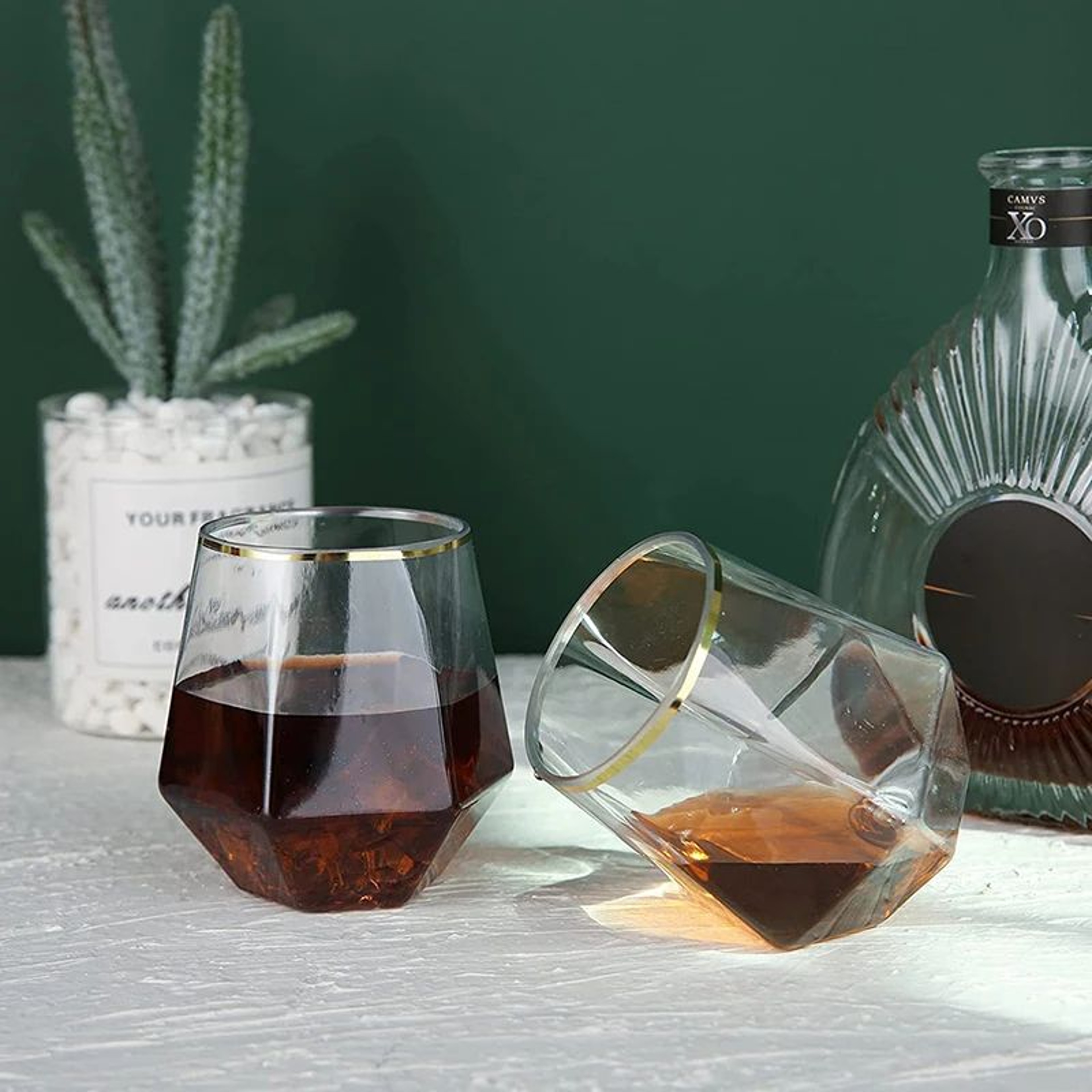 Gold Rimmed Hexagonal Whiskey Glass 4
