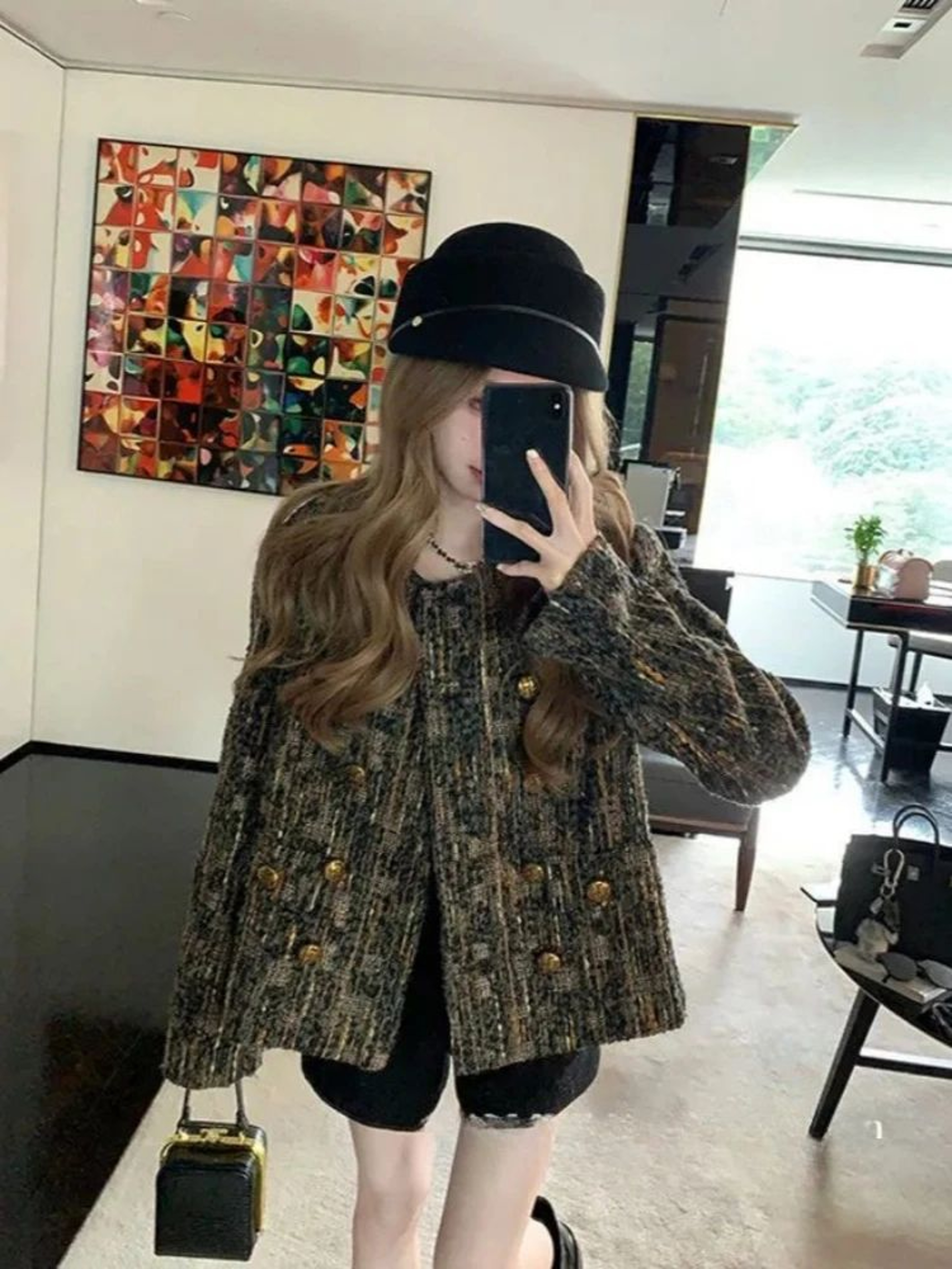 Womens Chic Plaid Tweed Blazer Jacket 2
