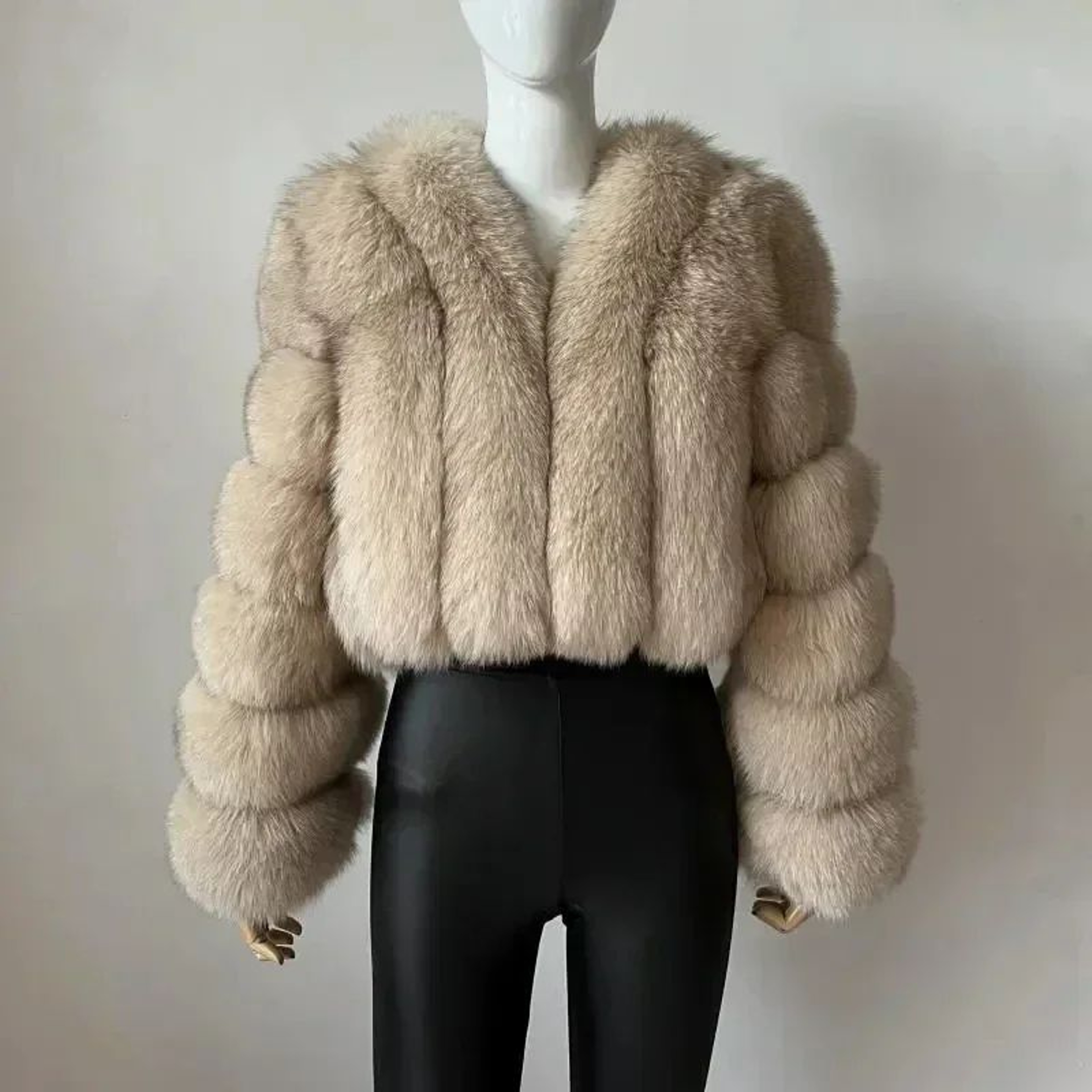 Womens Elegant VNeck Faux Fox Fur Coat 0