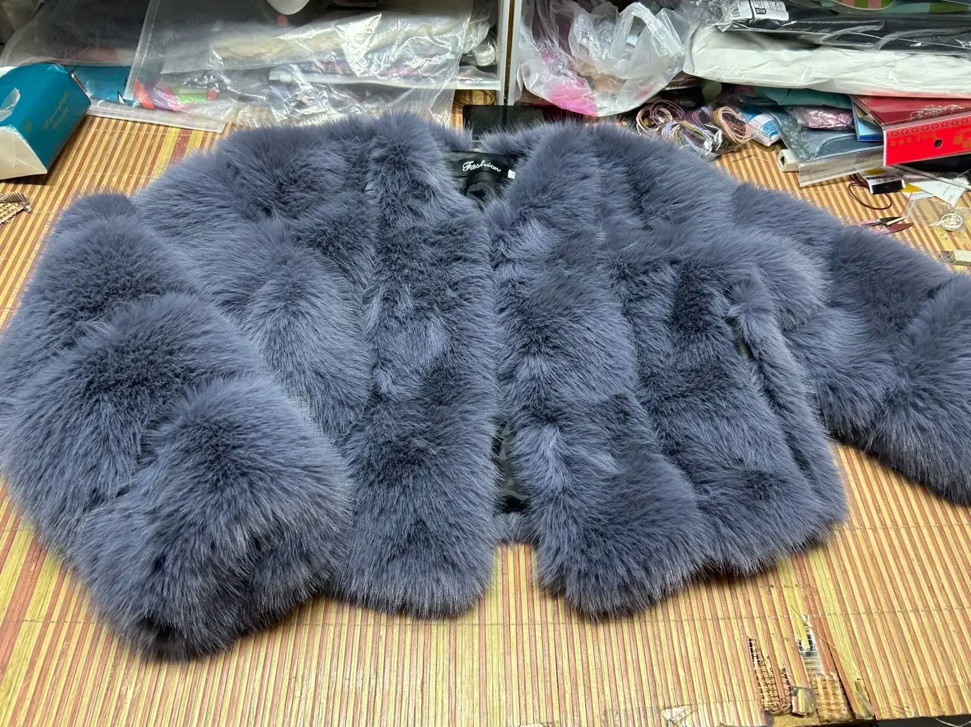 Womens Elegant VNeck Faux Fox Fur Coat 5