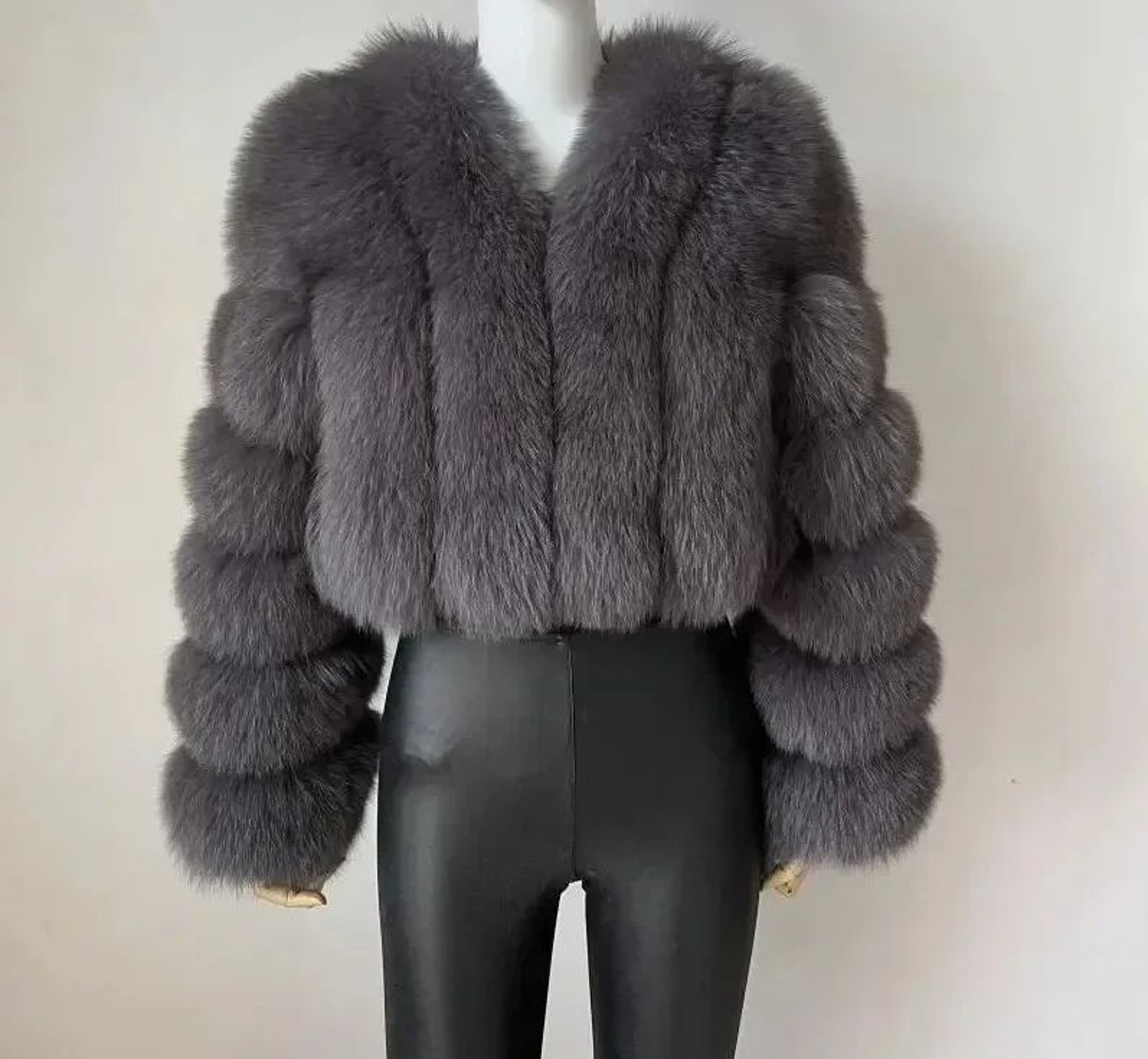 Womens Elegant VNeck Faux Fox Fur Coat 12