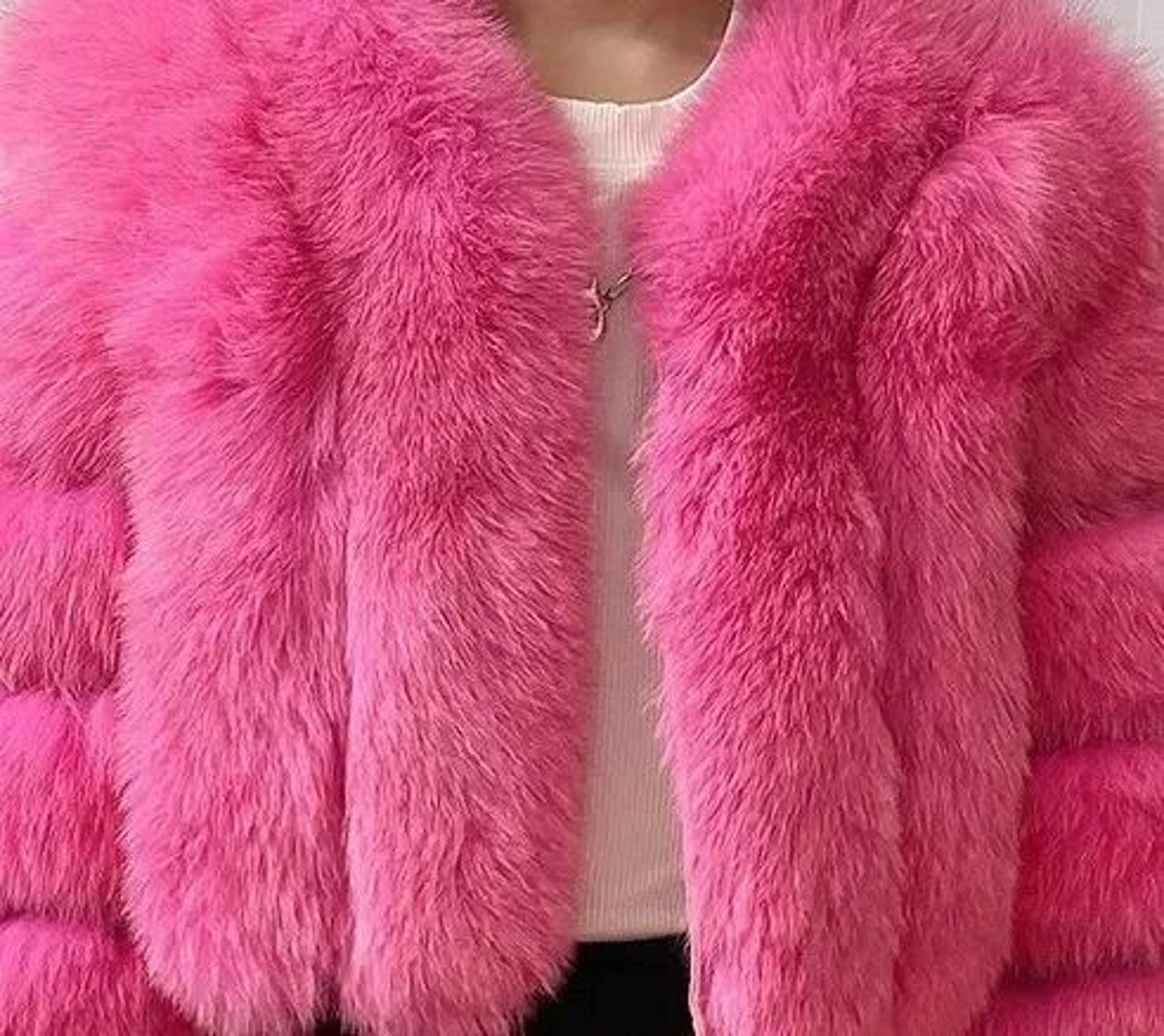 Womens Elegant VNeck Faux Fox Fur Coat 18