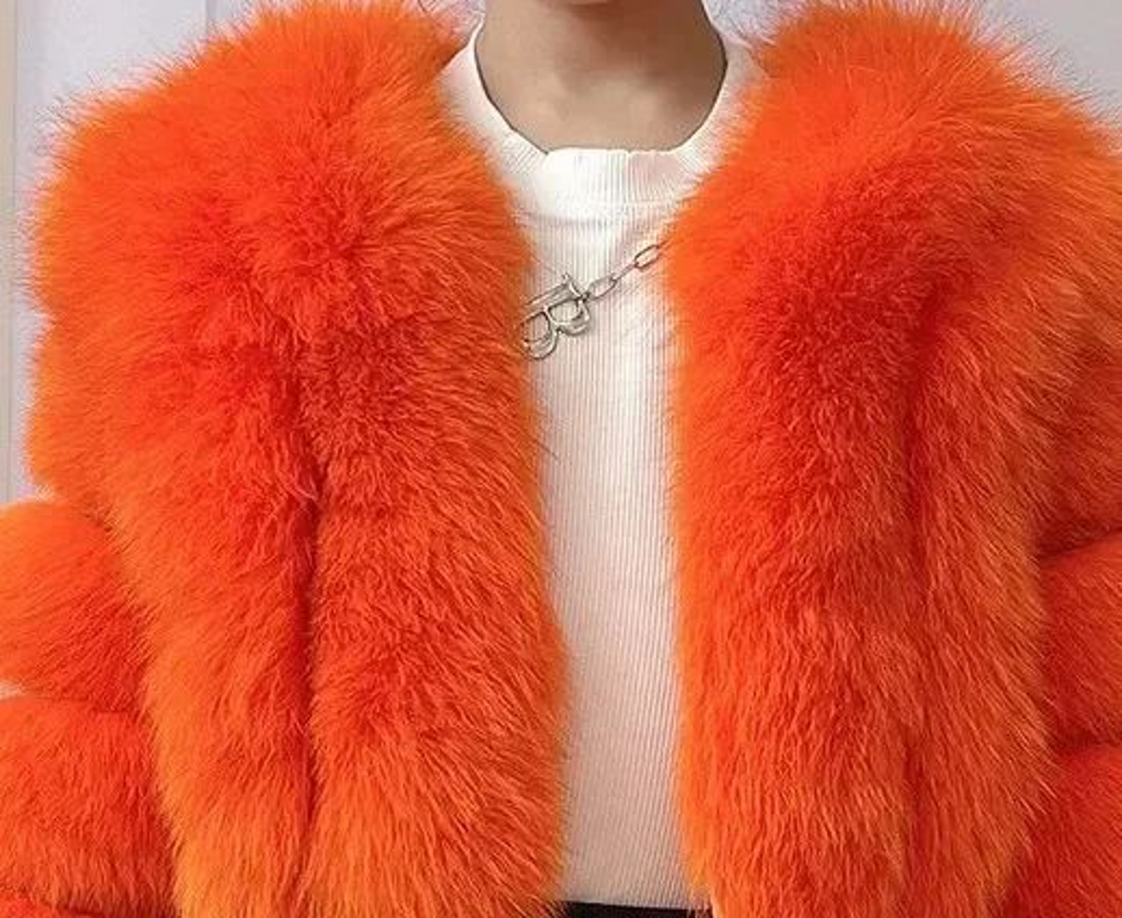Womens Elegant VNeck Faux Fox Fur Coat 16