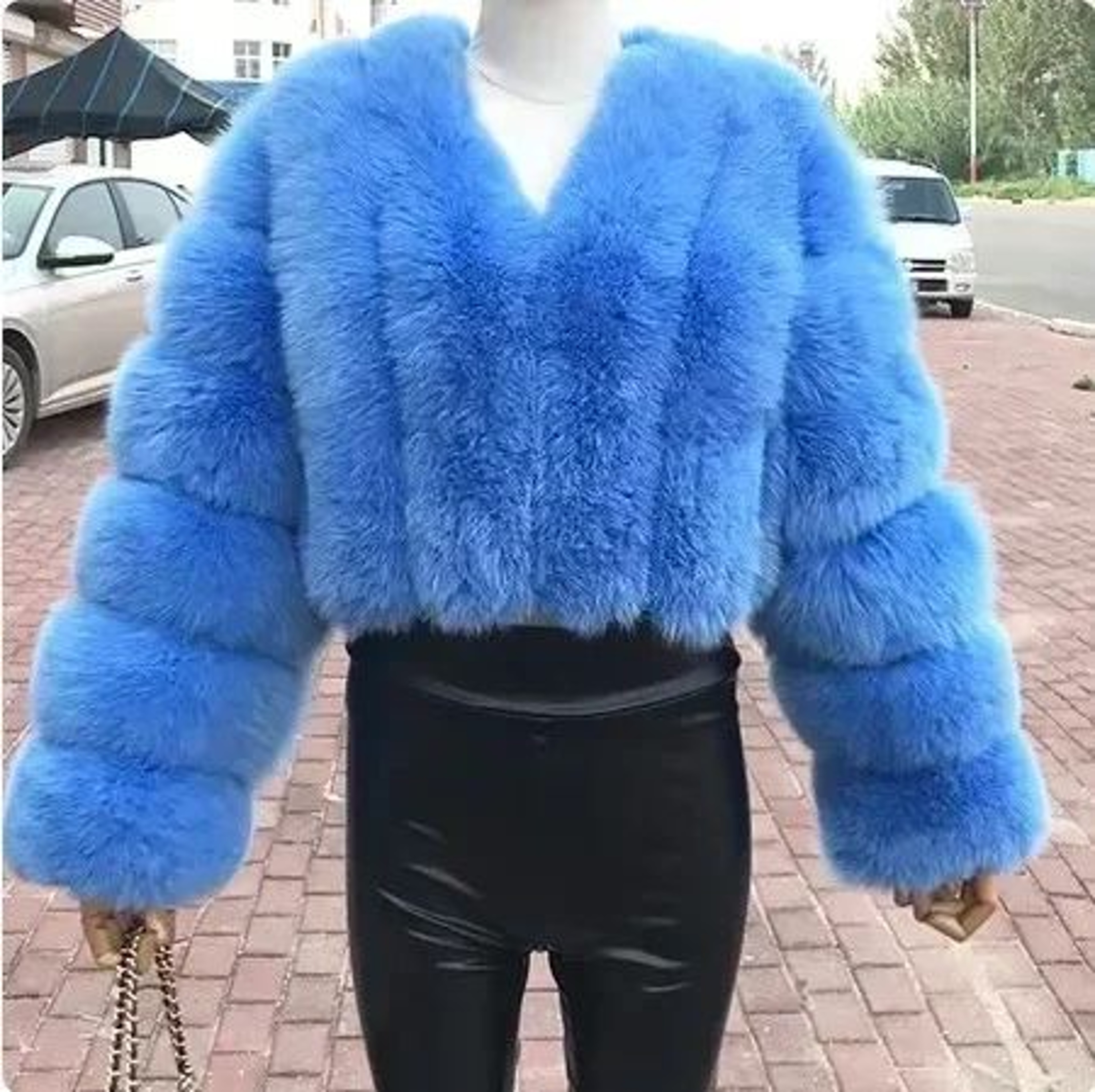 Womens Elegant VNeck Faux Fox Fur Coat 20