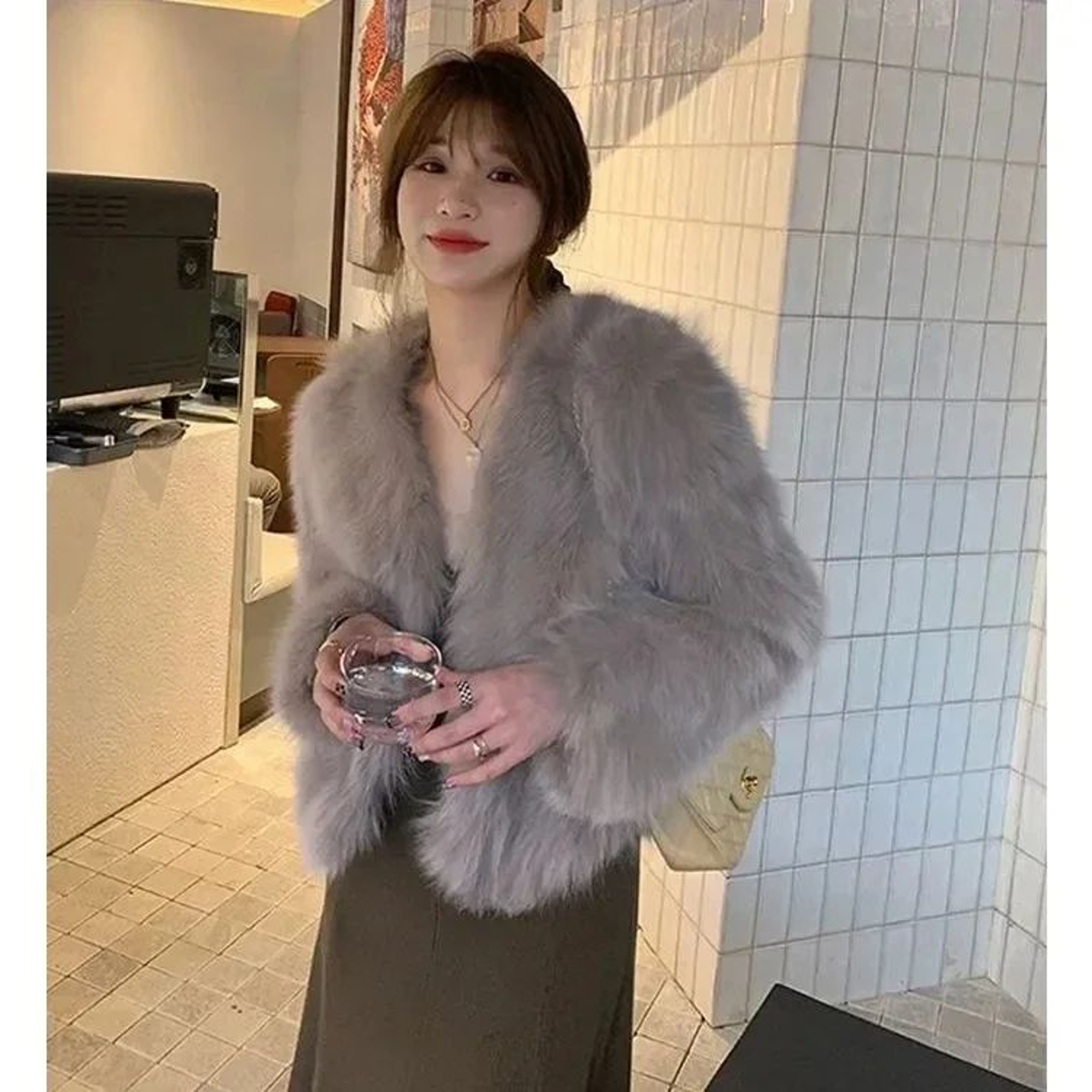 Womens Chic Short Faux Fox Fur Coat 10