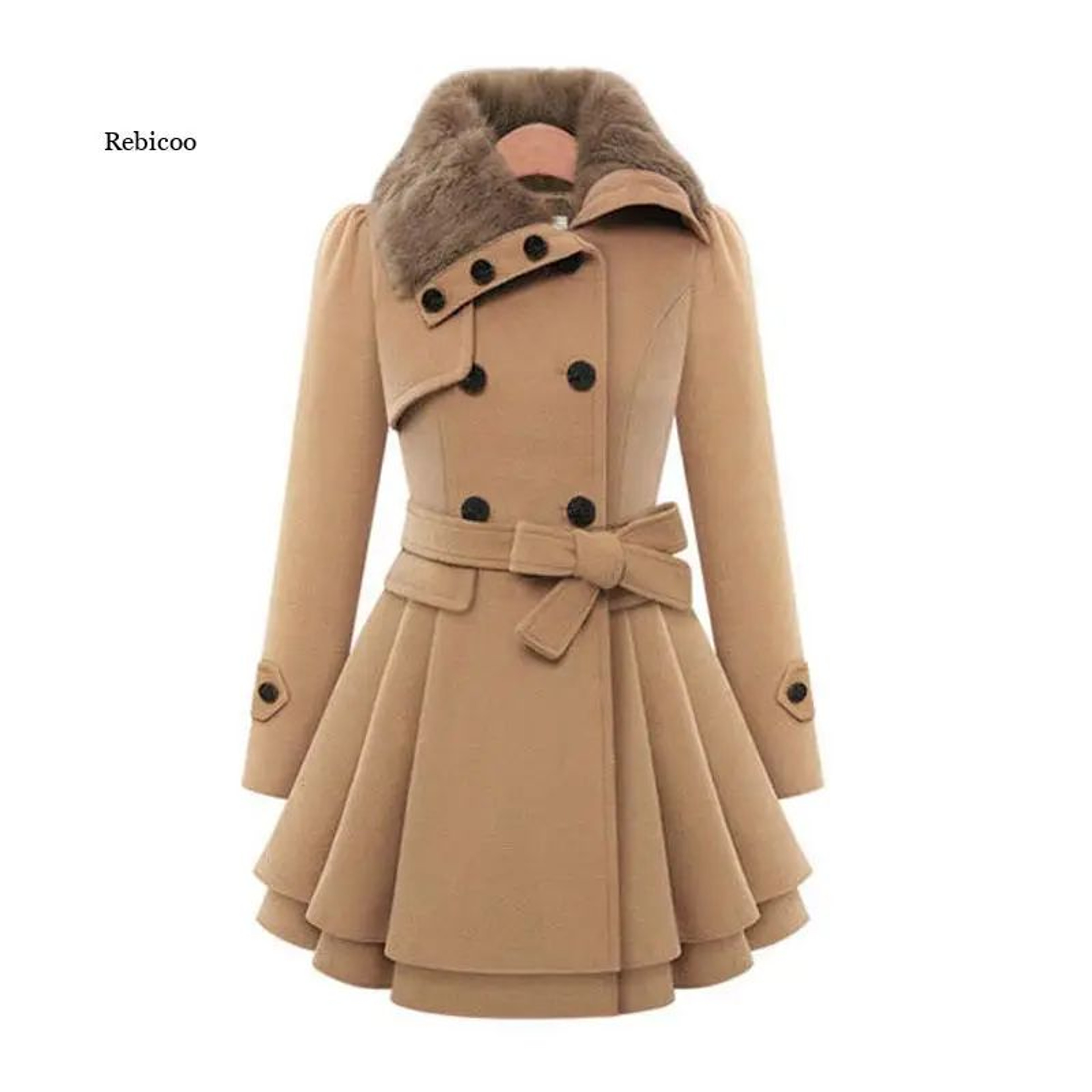 Womens Elegant Long DoubleBreasted Winter Coat 5
