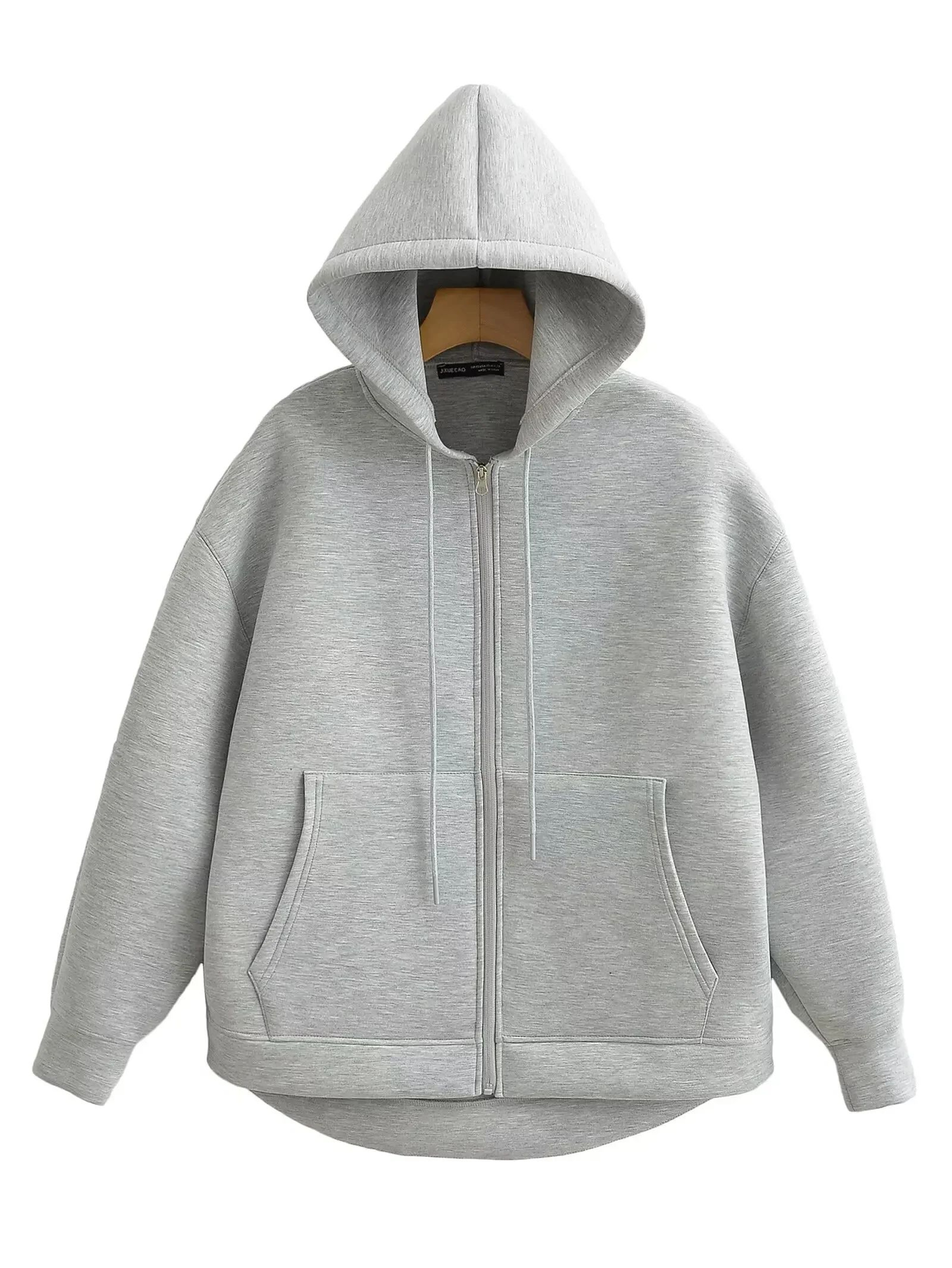 Womens Casual Gray Hooded Zipper Jacket 3