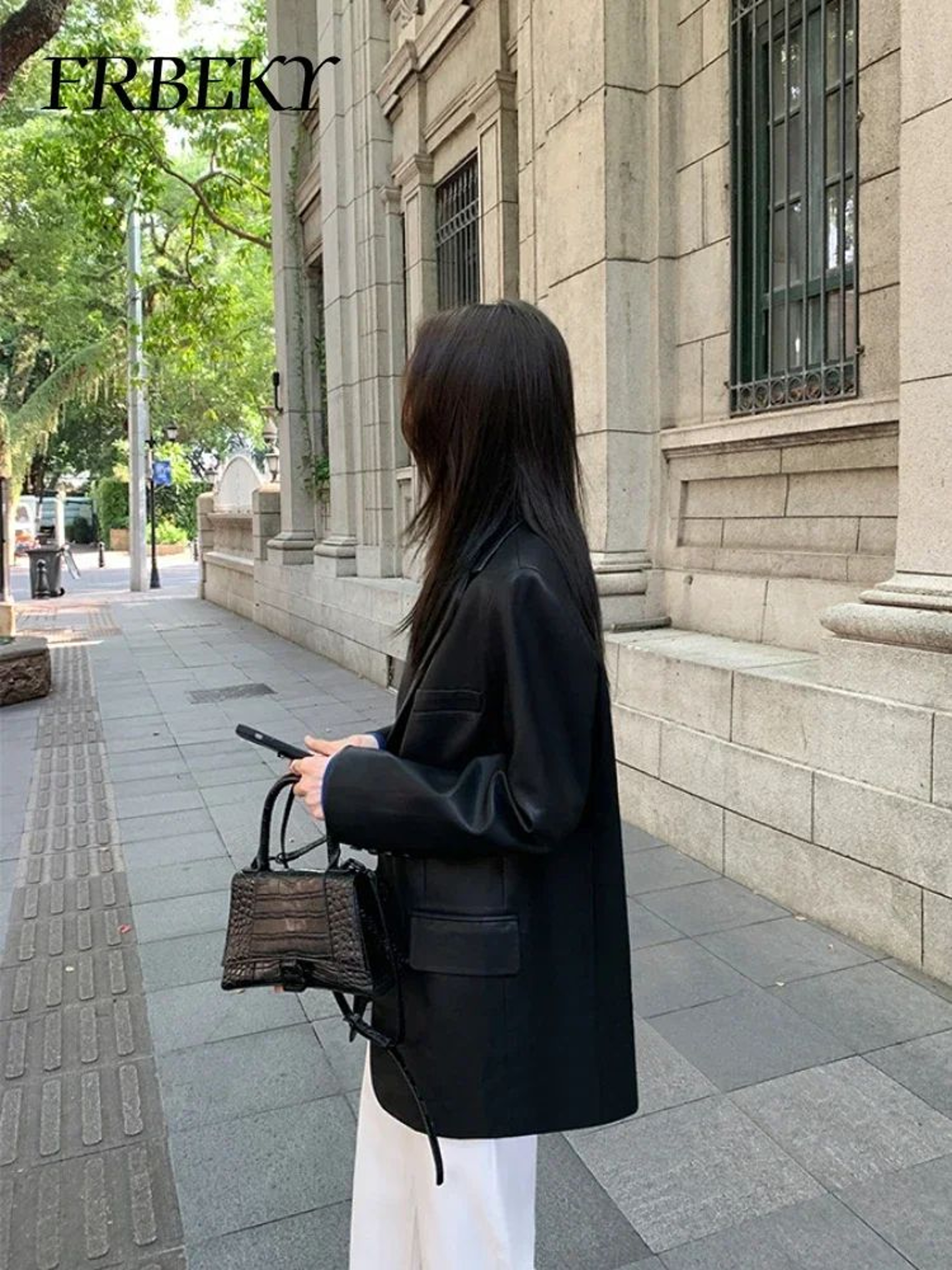 Womens Chic Black Faux Leather Blazer 3