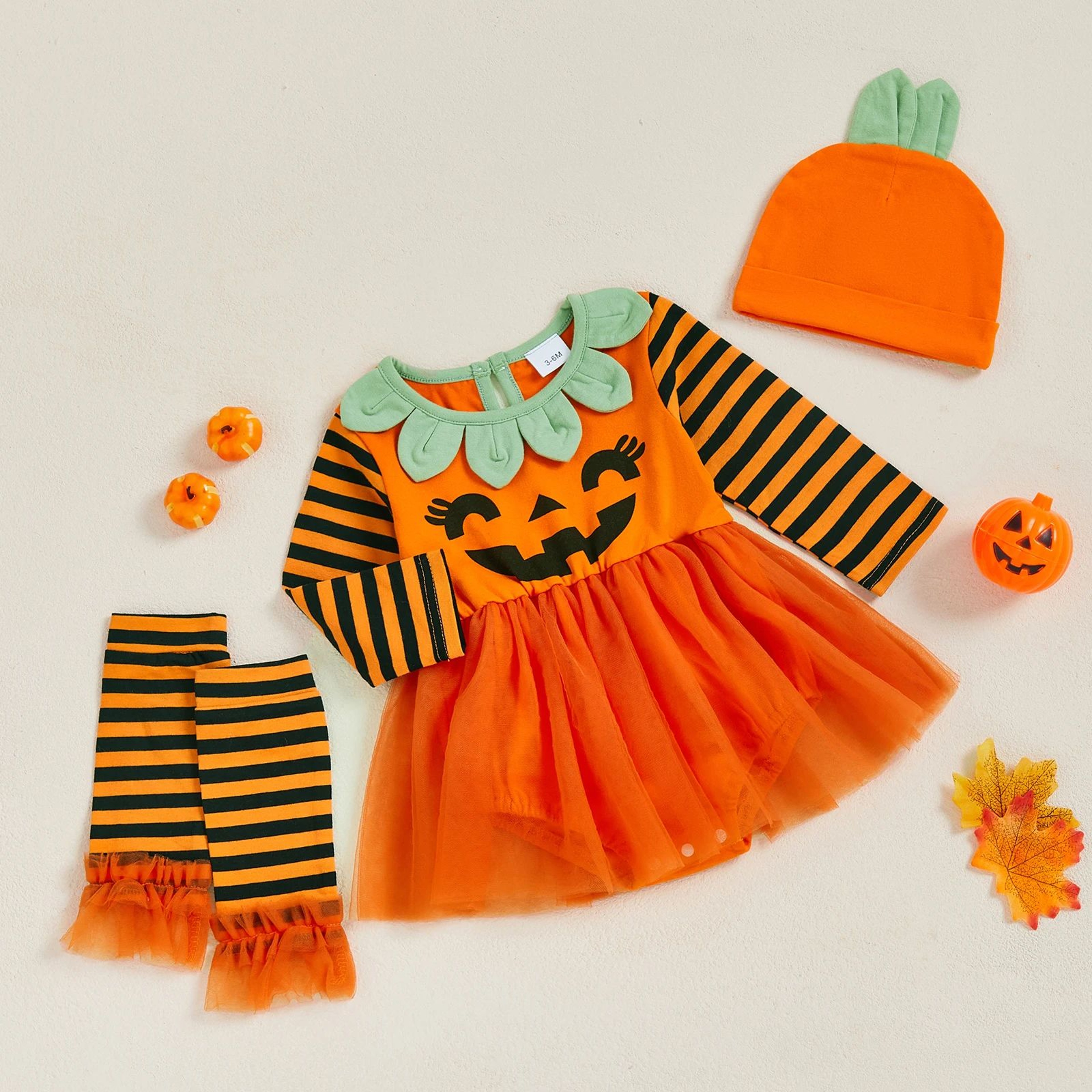 Baby Girl Pumpkin Halloween Romper Dress Set 0