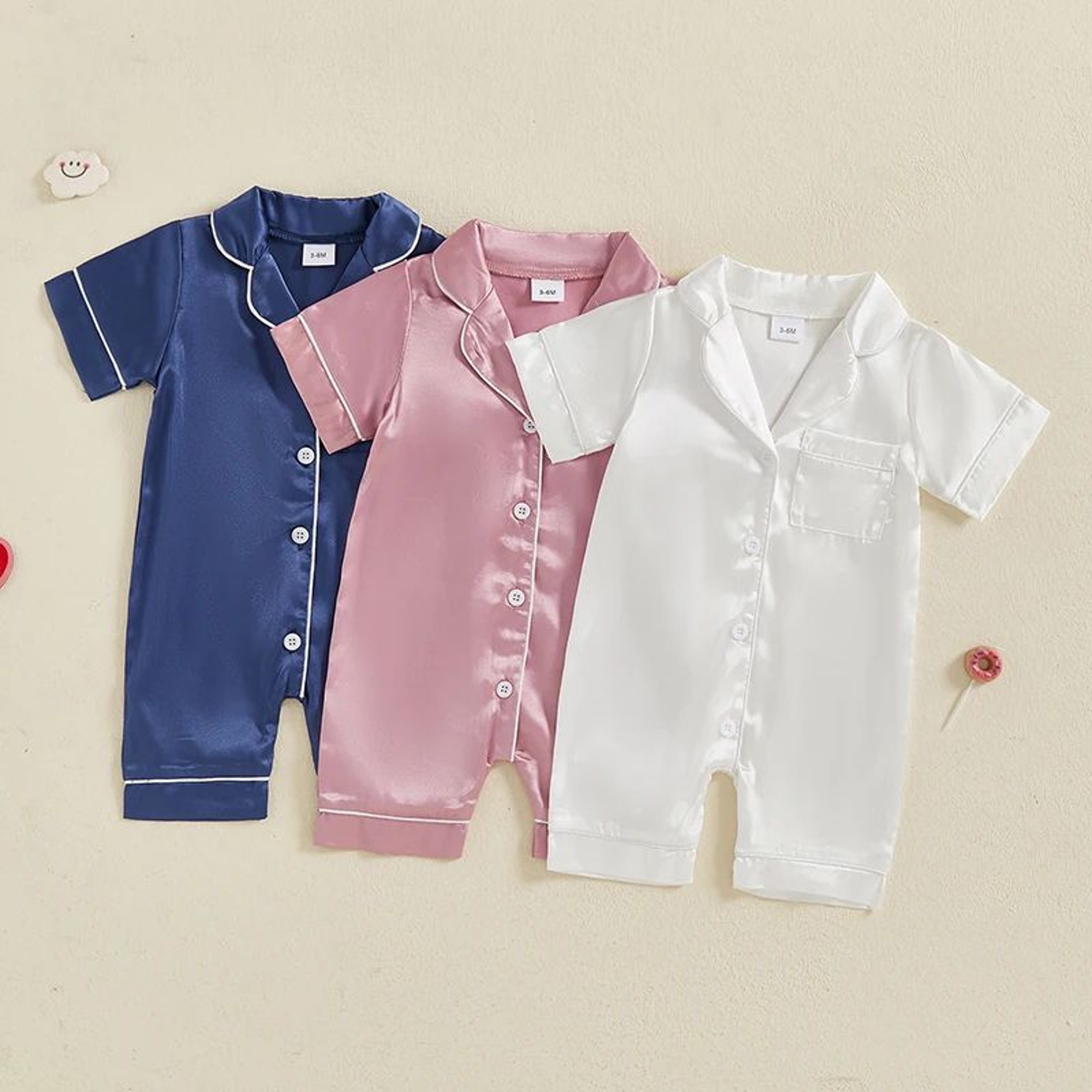 Baby Satin Short Sleeve Pajama Romper 0