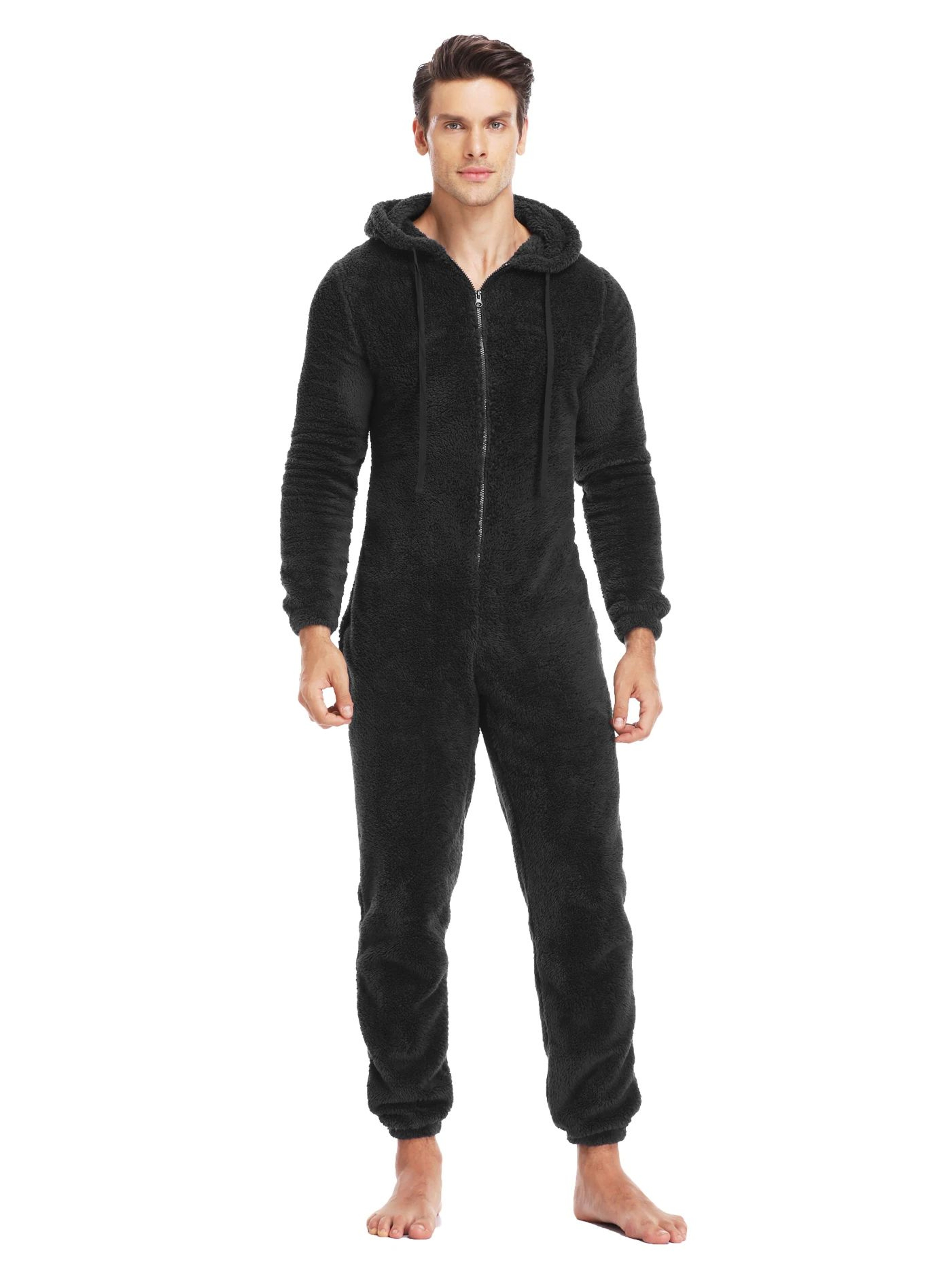 Mens Cozy Hooded Teddy Fleece Pajama Onesie 0