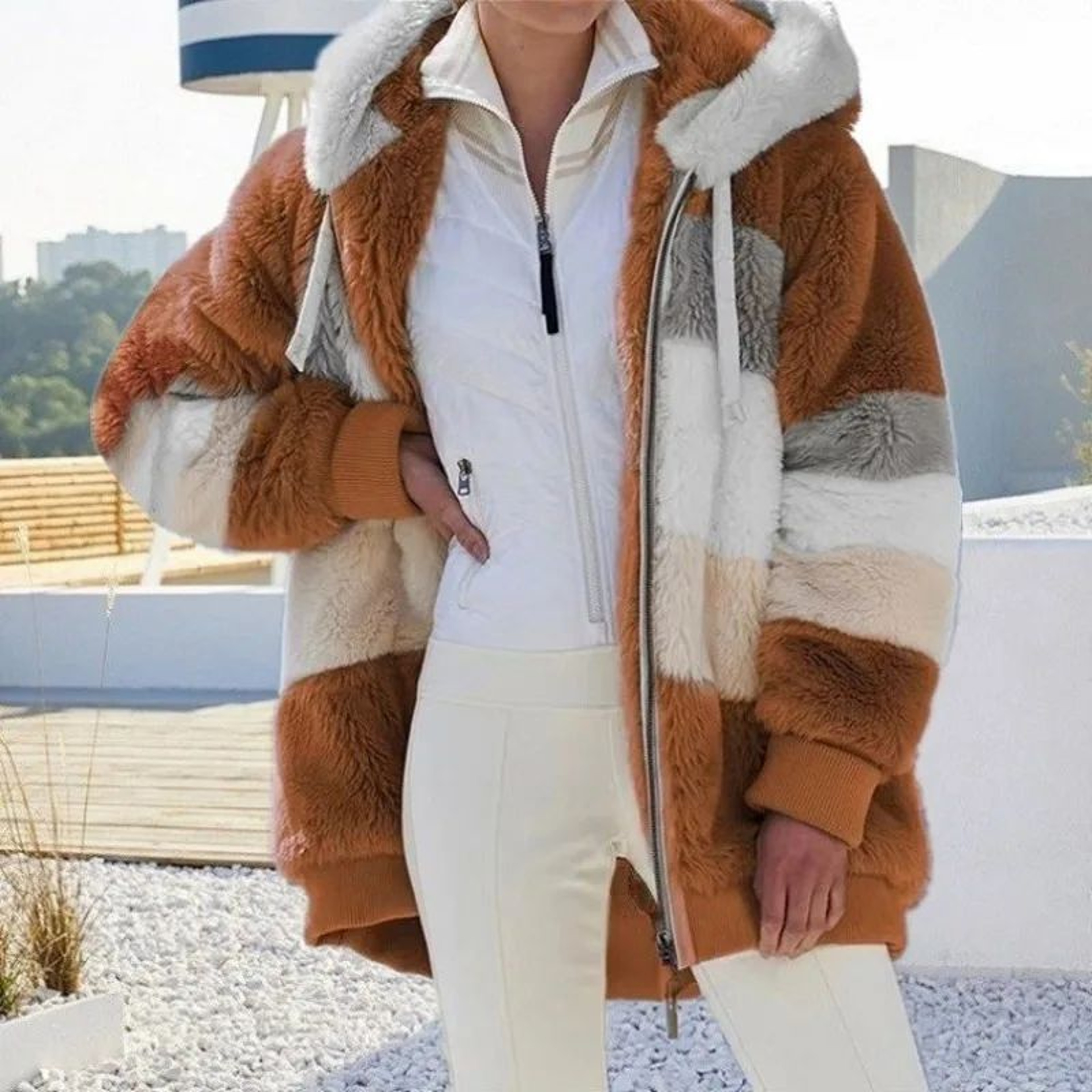 Womens Oversized Plush Hooded Jacket 4