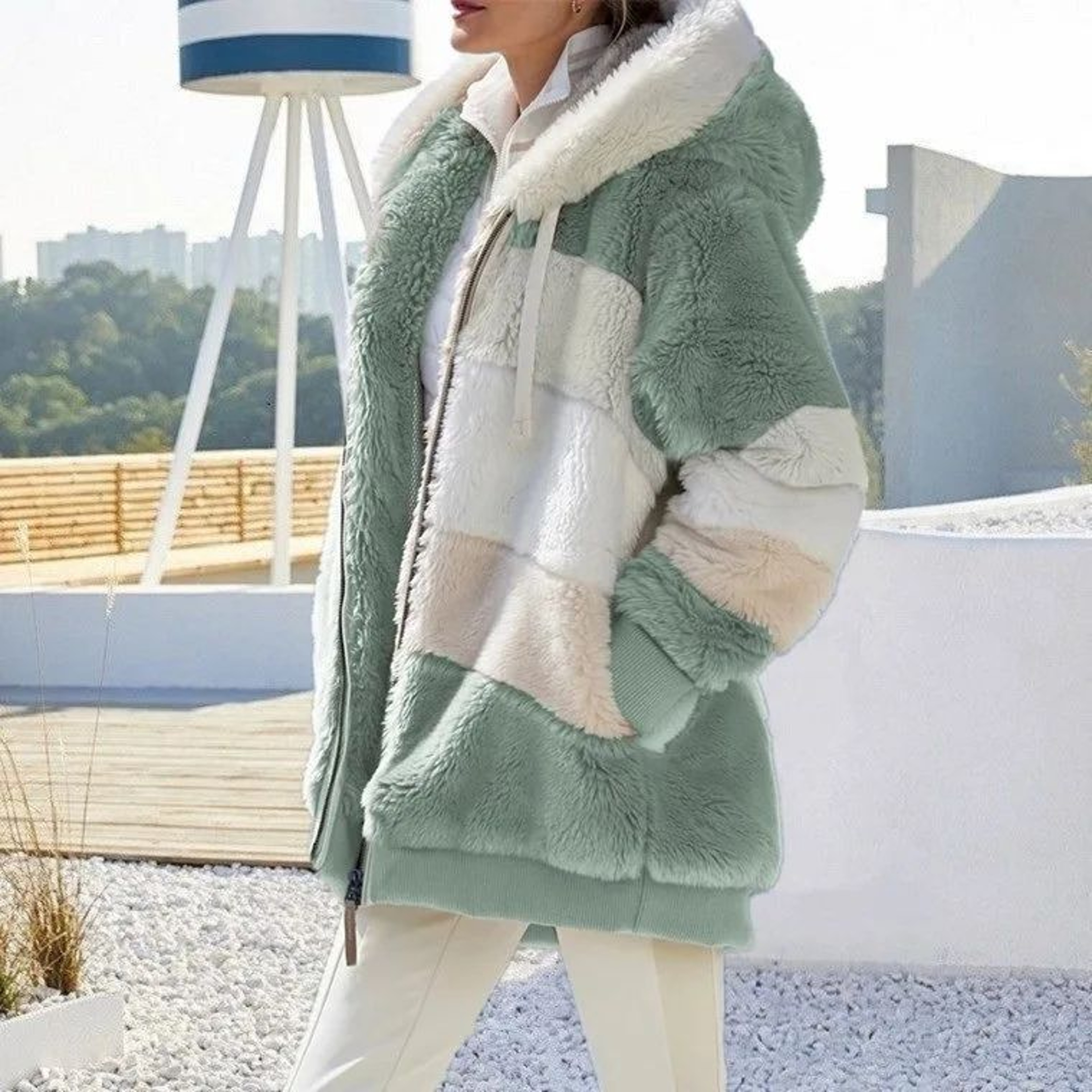 Womens Oversized Plush Hooded Jacket 10