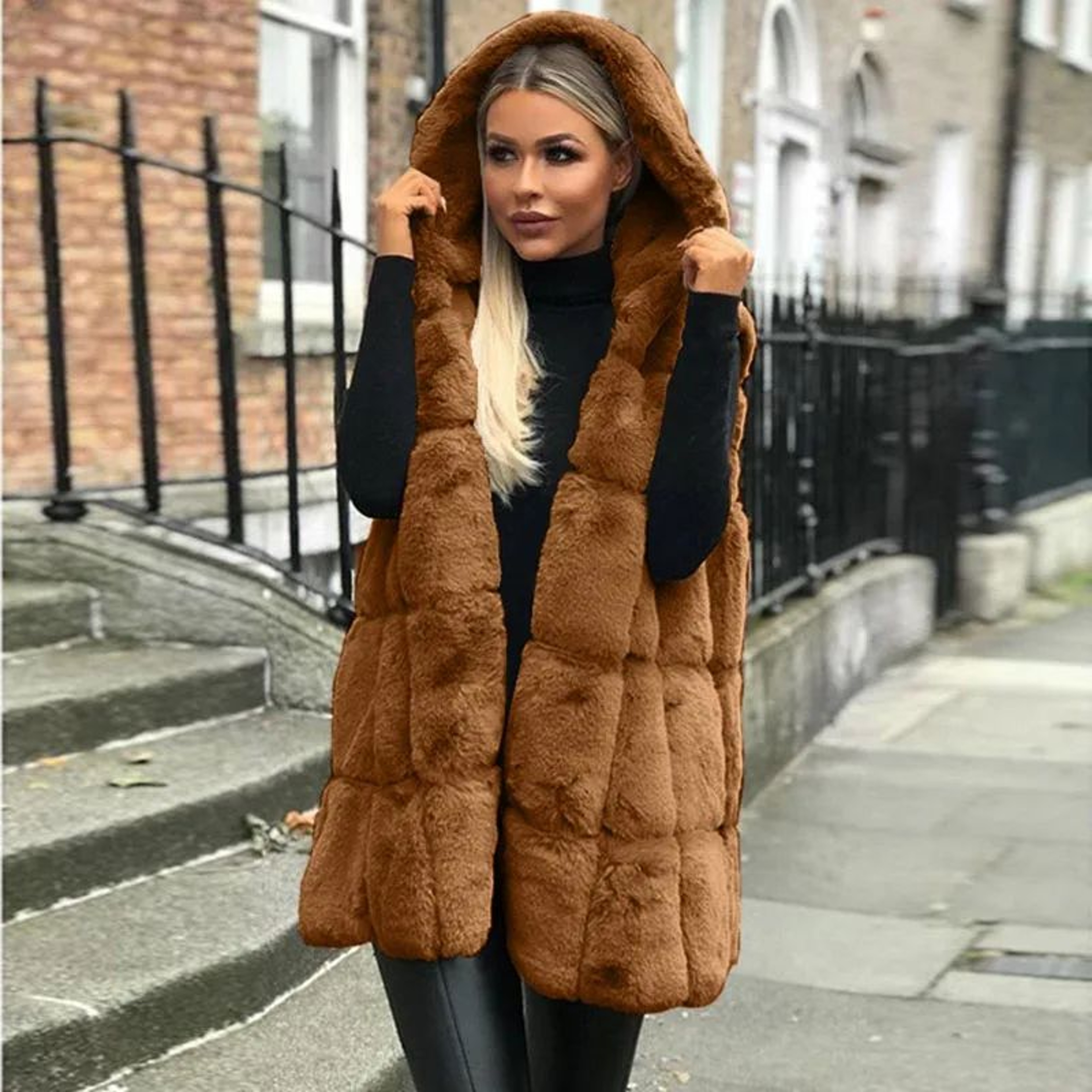 Womens Cozy Hooded Faux Fur Vest 7