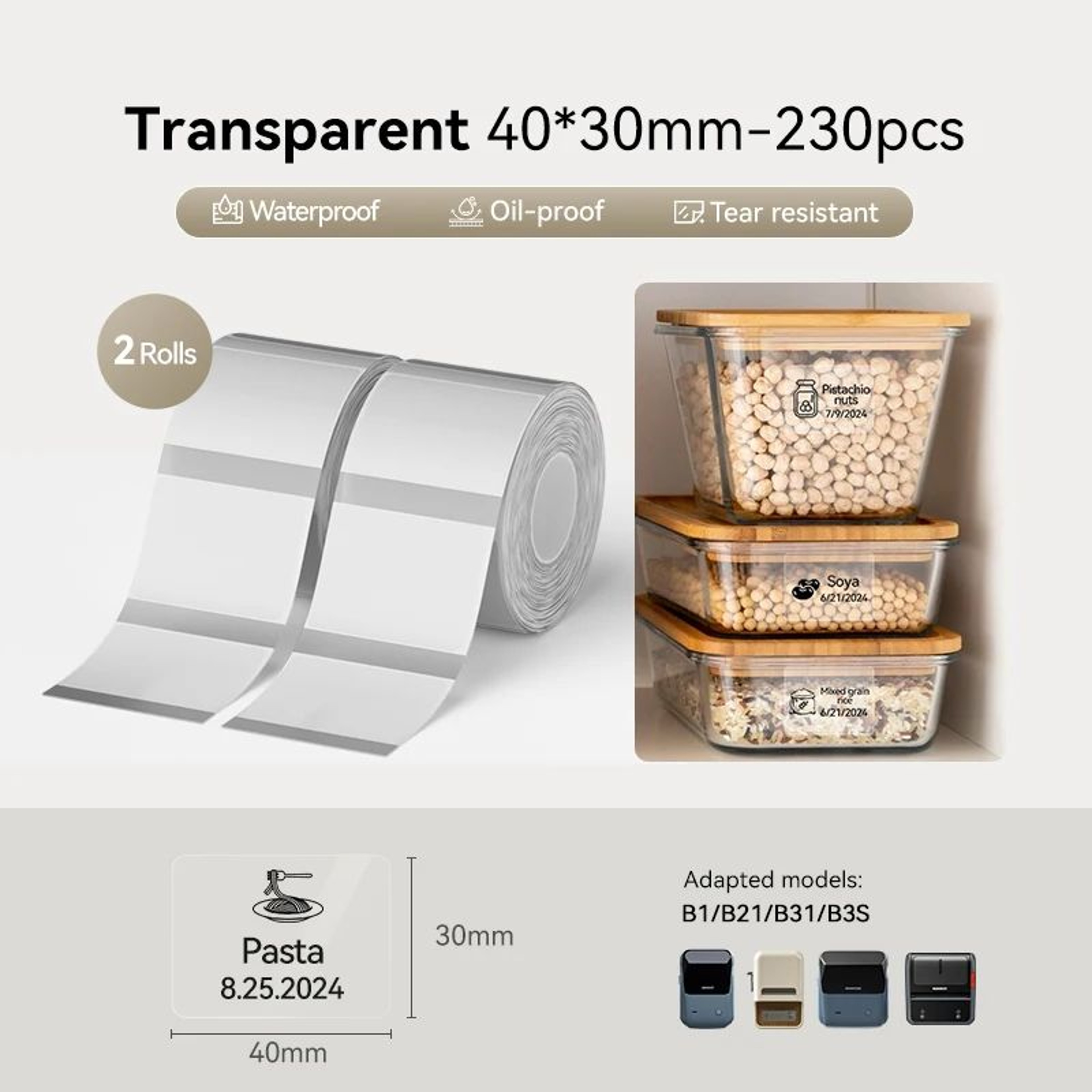 2 Rolls Transparent Thermal Label Stickers 9