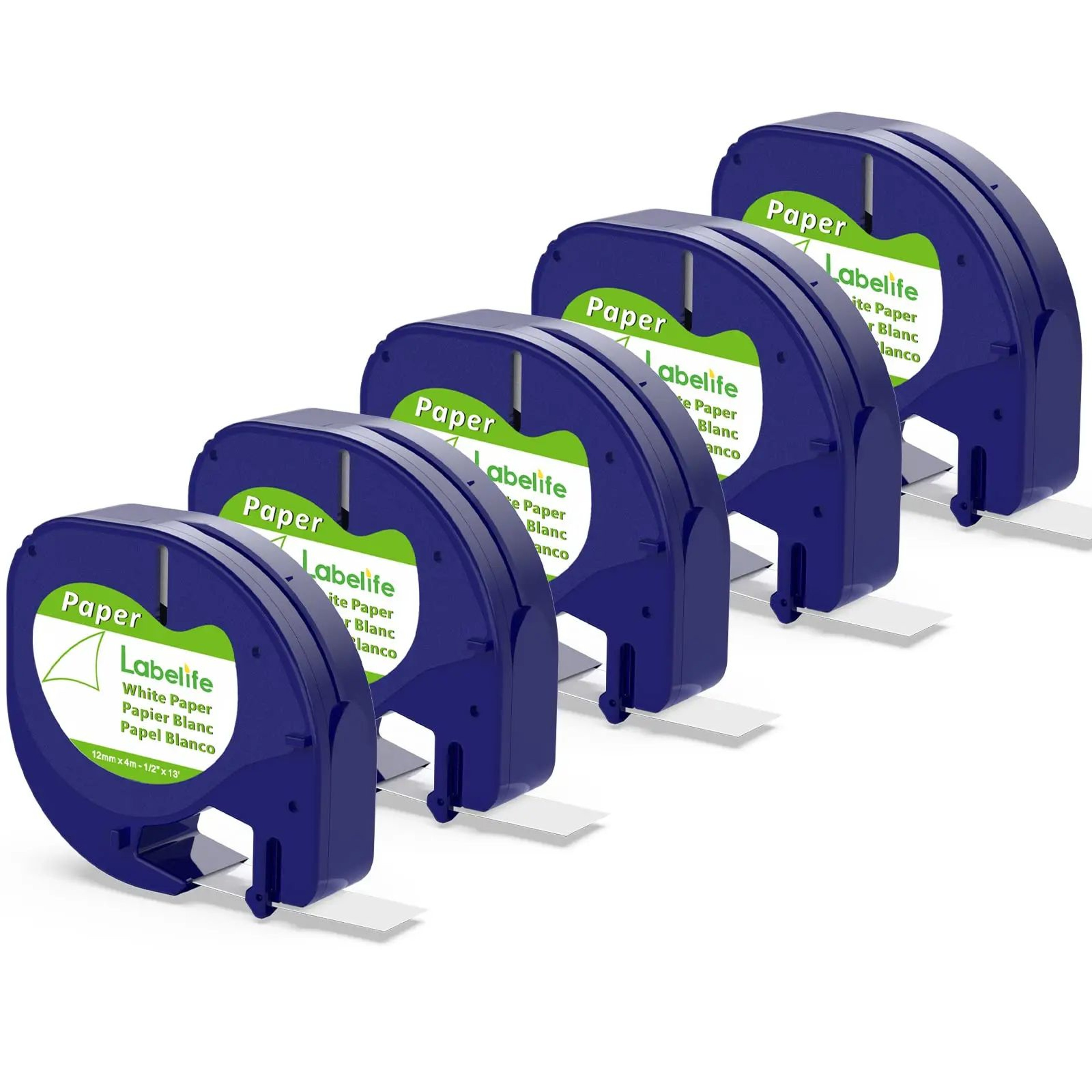 White Paper Label Tape Refill MultiPack 6