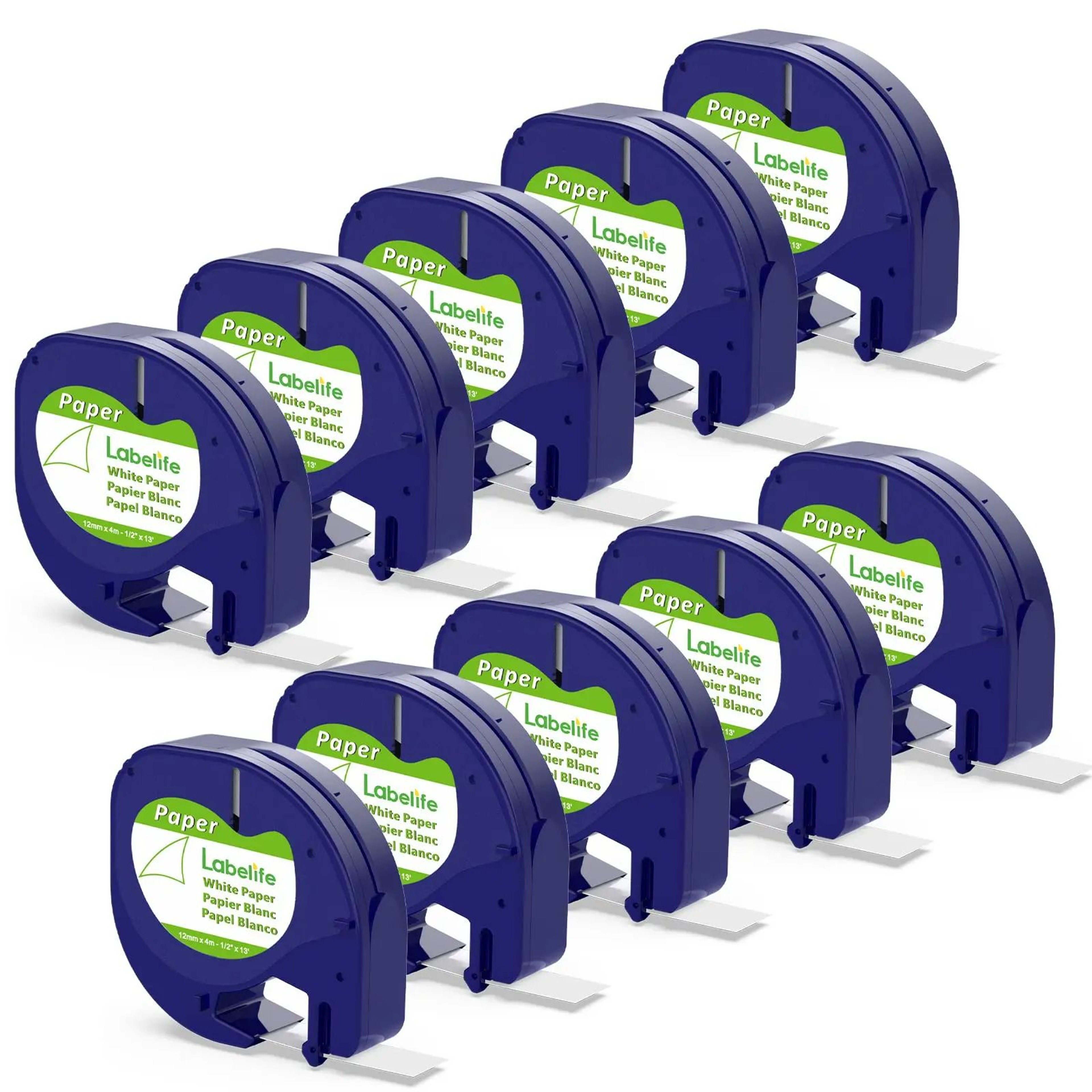 White Paper Label Tape Refill MultiPack 8