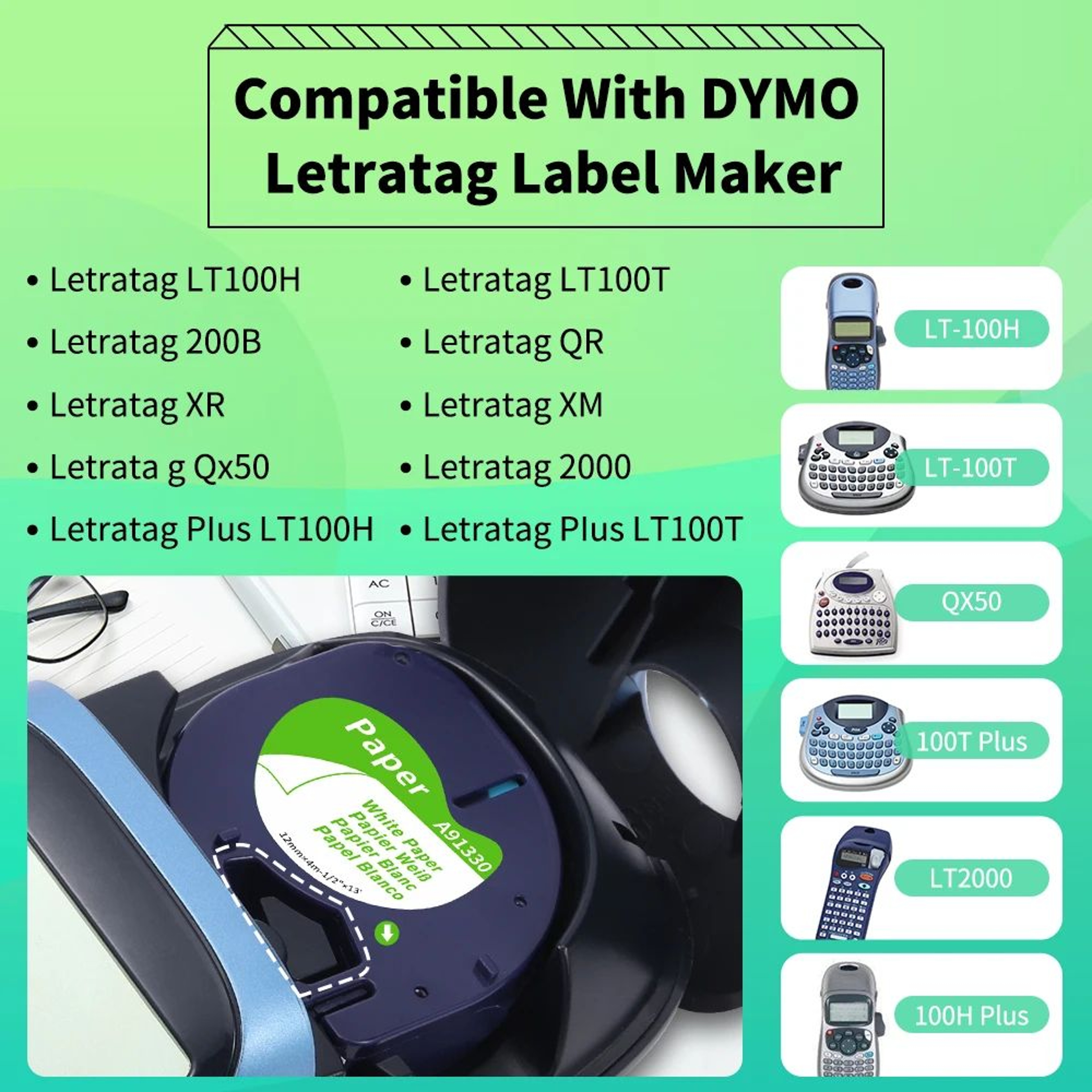 White Paper Label Tape Refill MultiPack 2